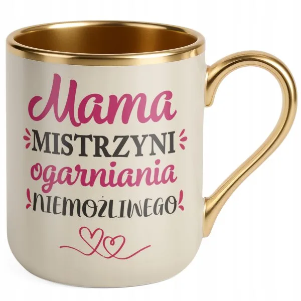 Kubek Premium Złoty Ecru Dzień Matki Prezent Mama Mistrzyni Ogarniania