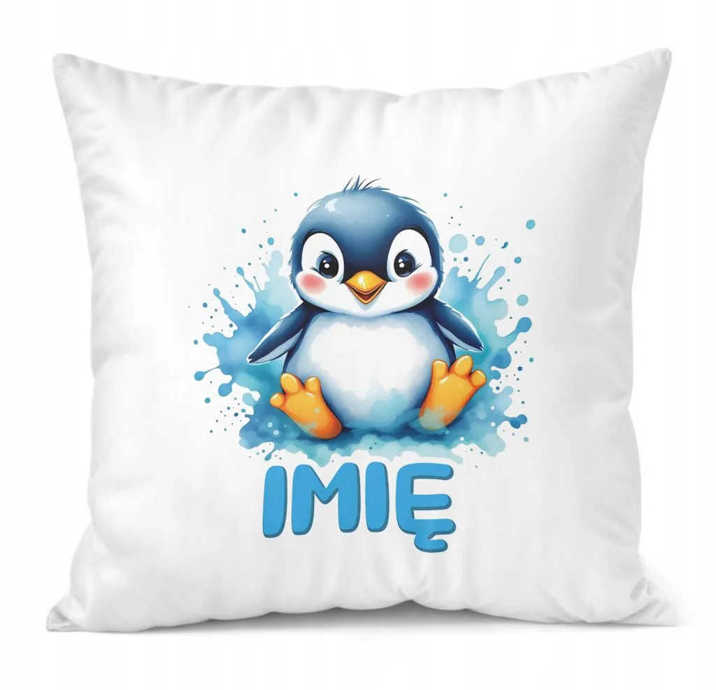 Poduszka 38x38cm Personalizowana Pingwin Zwierzak Słodki Dla Dzieci