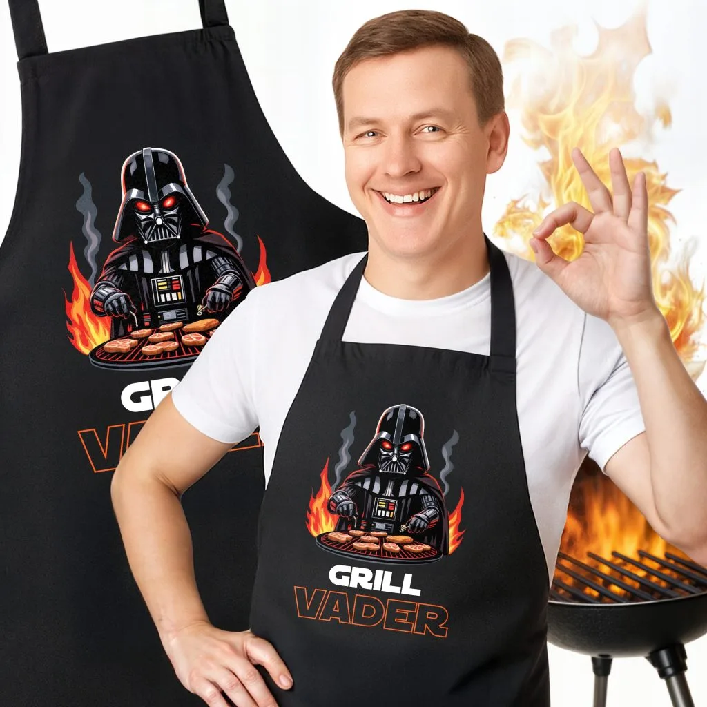 Bawełniany Czarny Fartuch Kuchenny Grill Vader Fartuszek Z Nadrukiem