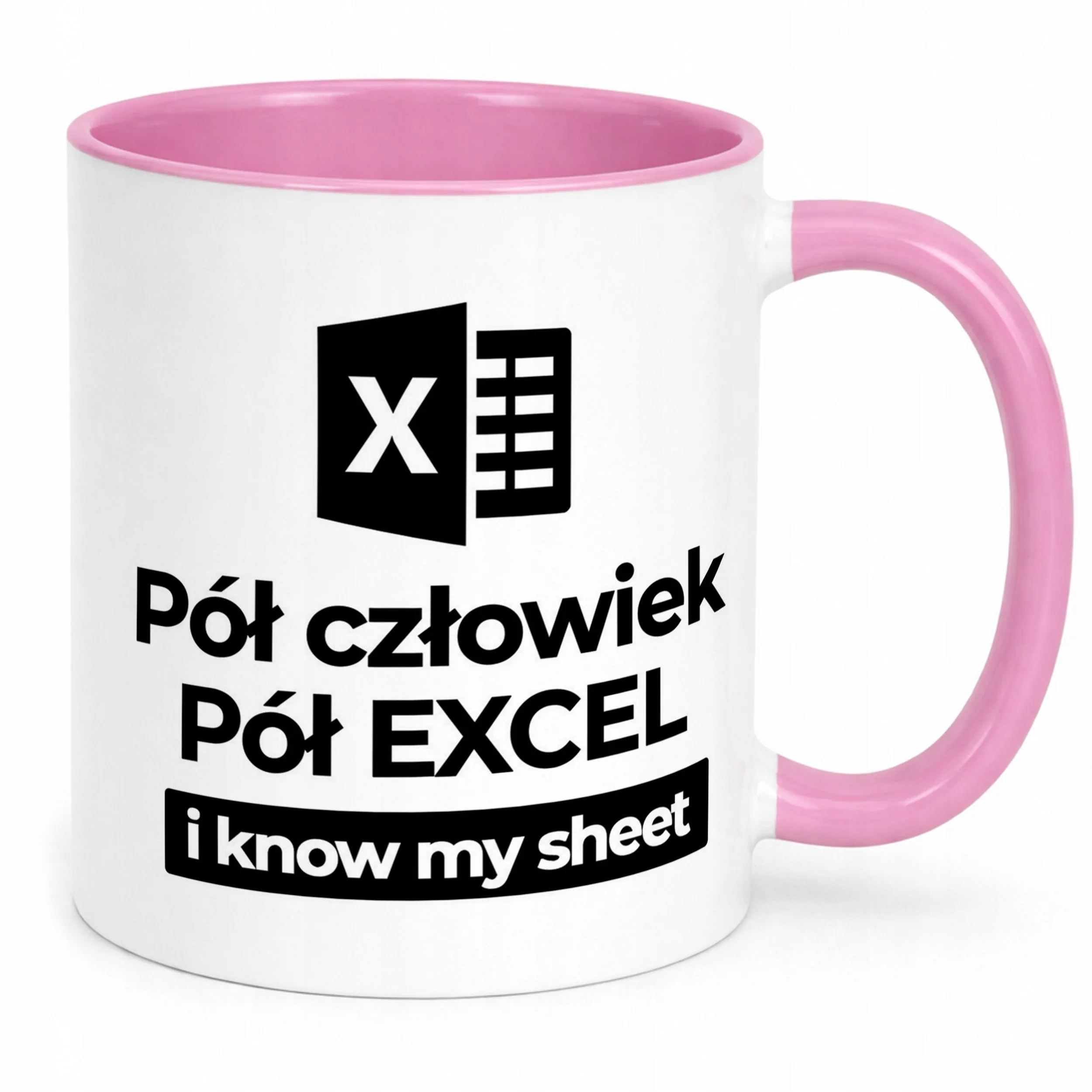 Kubek Różowy Pół Człowiek Pół Excel Zabawny Prezent Praca