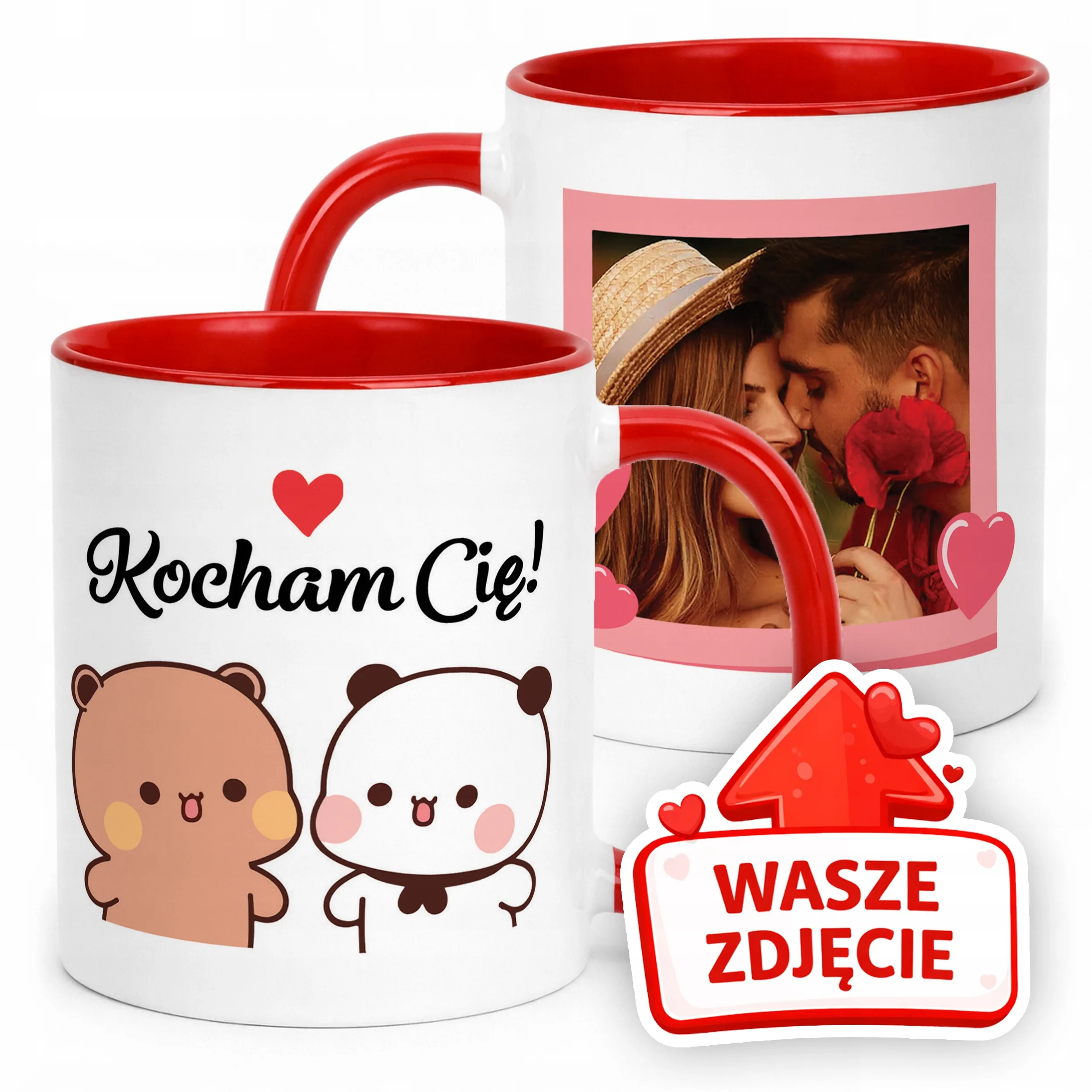 Kubek Czerwony Z Własnym Zdjęciem Serce Walentynki Prezent Upominek