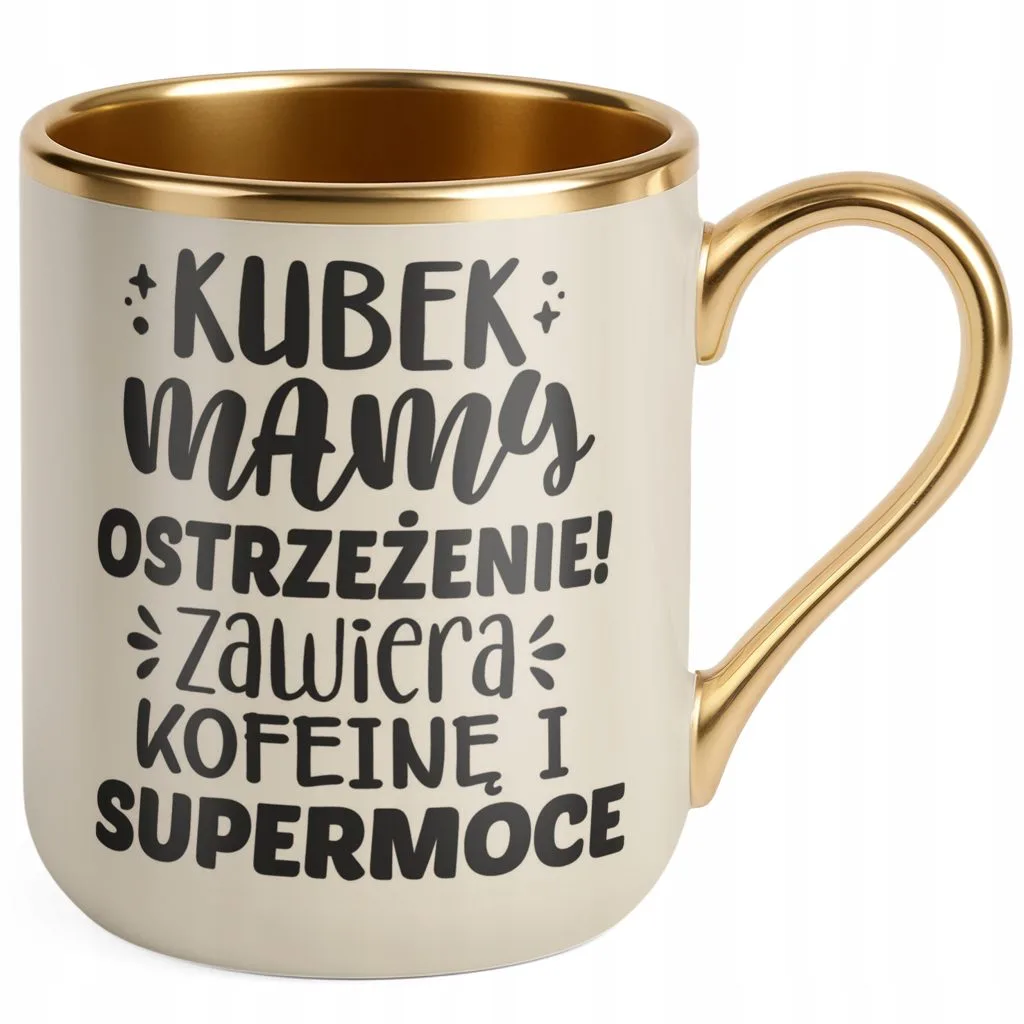 Kubek Premium Złoty Ecru Dzień Matki Prezent Kubek Mamy Ostrzeżenie