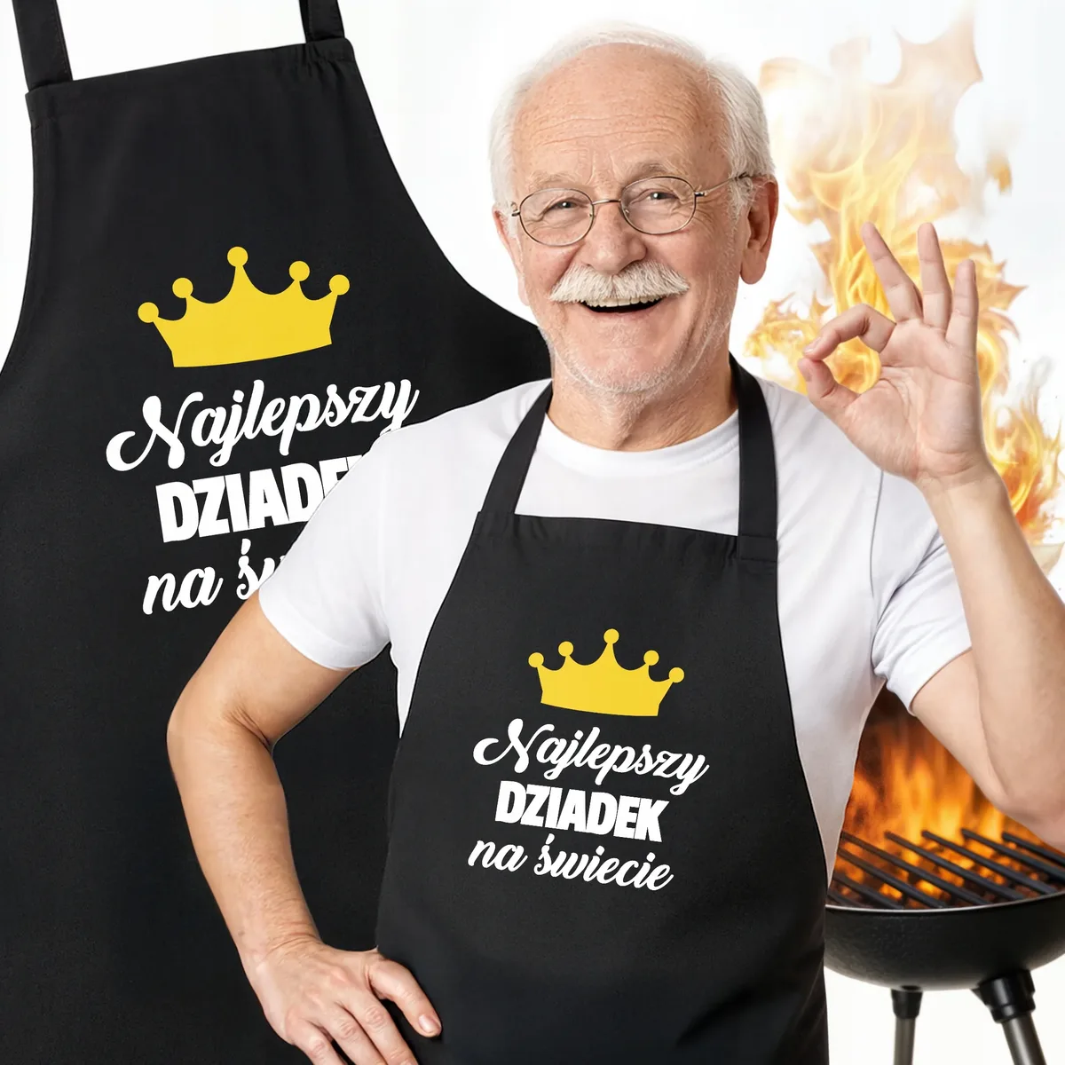 Bawełniany Fartuch Kuchenny Czarny Dzień Dziadka Prezent Z Nadrukiem