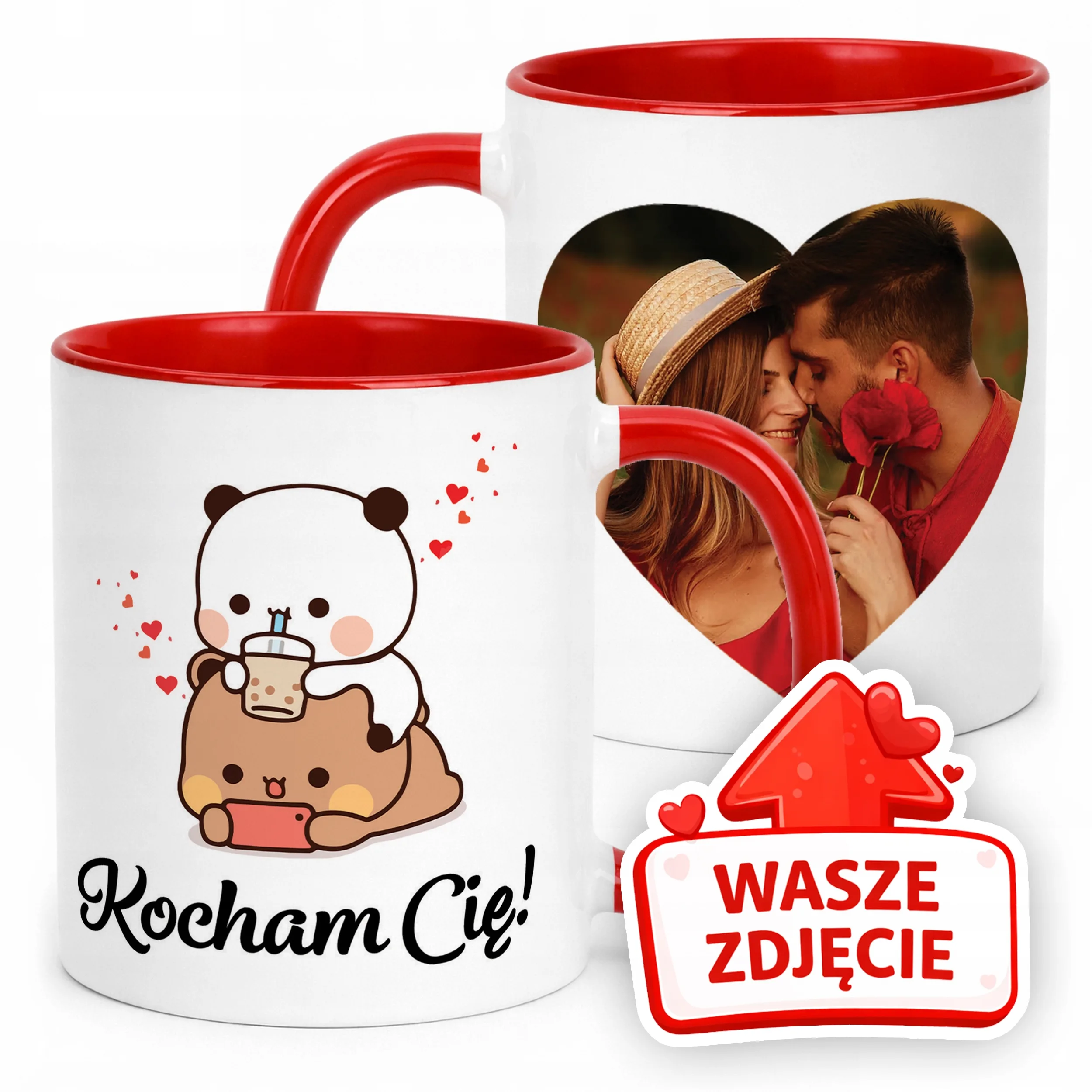 Kubek Czerwony Z Własnym Zdjęciem Serce Walentynki Prezent Upominek
