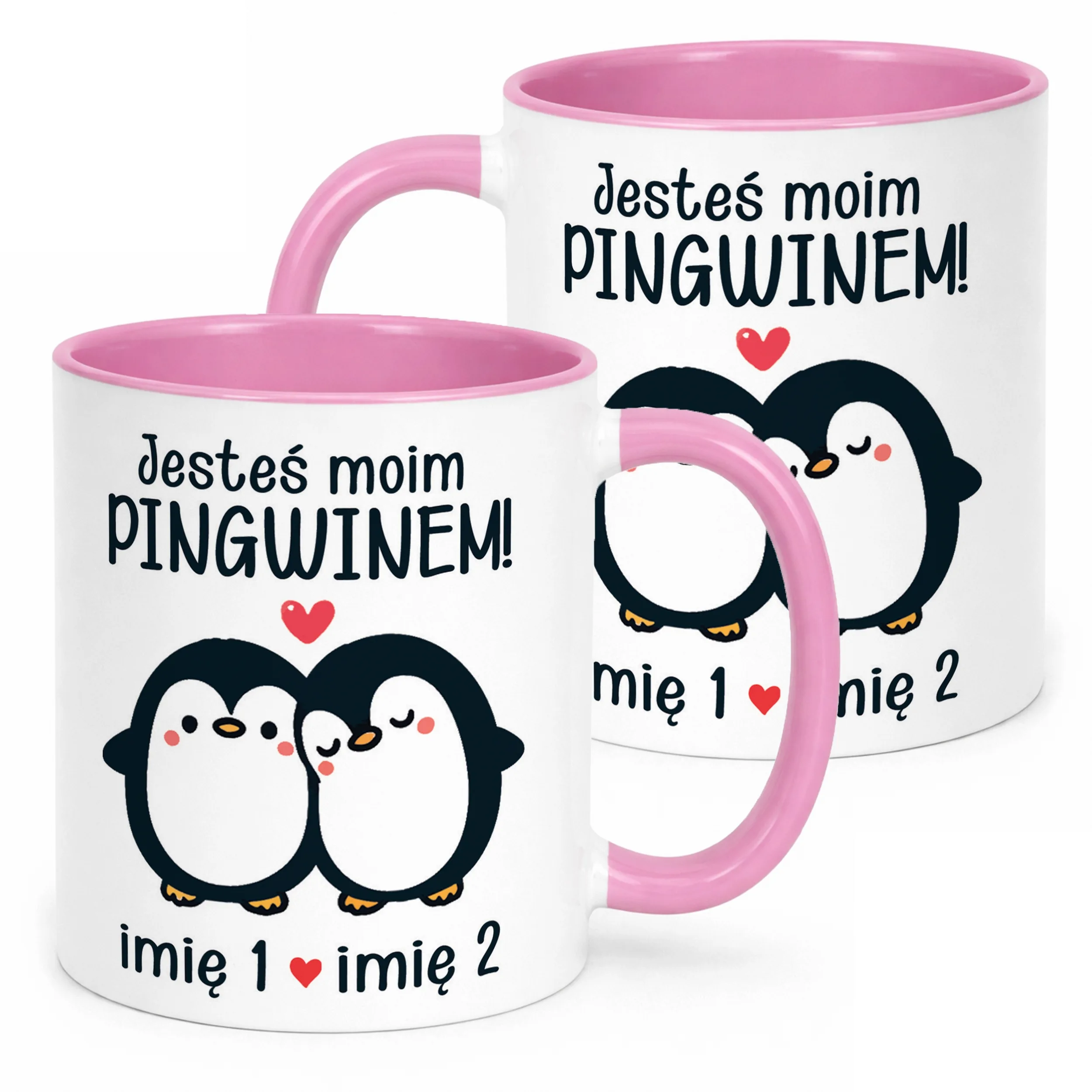 Kubek Różowy Personalizowany Serce Walentynki Prezent Upominek
