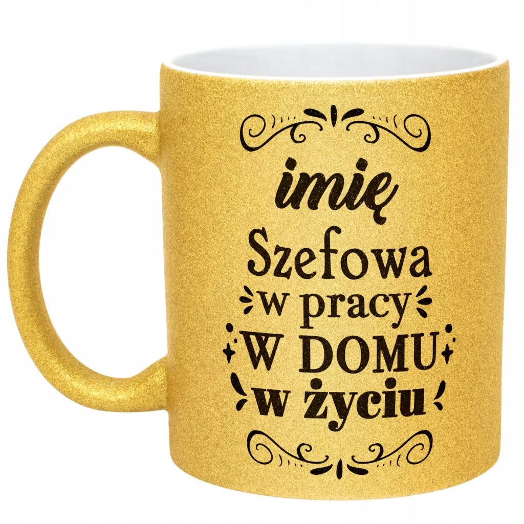 Złoty kubek brokatowy personalizowany Dzień Kobiet Prezent Upominek