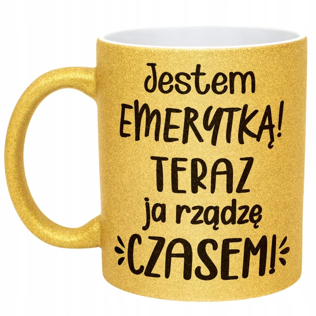 Złoty kubek brokatowy Z okazji Emerytury Dla Emeryta Emerytki Prezent