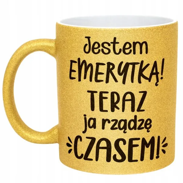 Złoty kubek brokatowy Z okazji Emerytury Dla Emeryta Emerytki Prezent