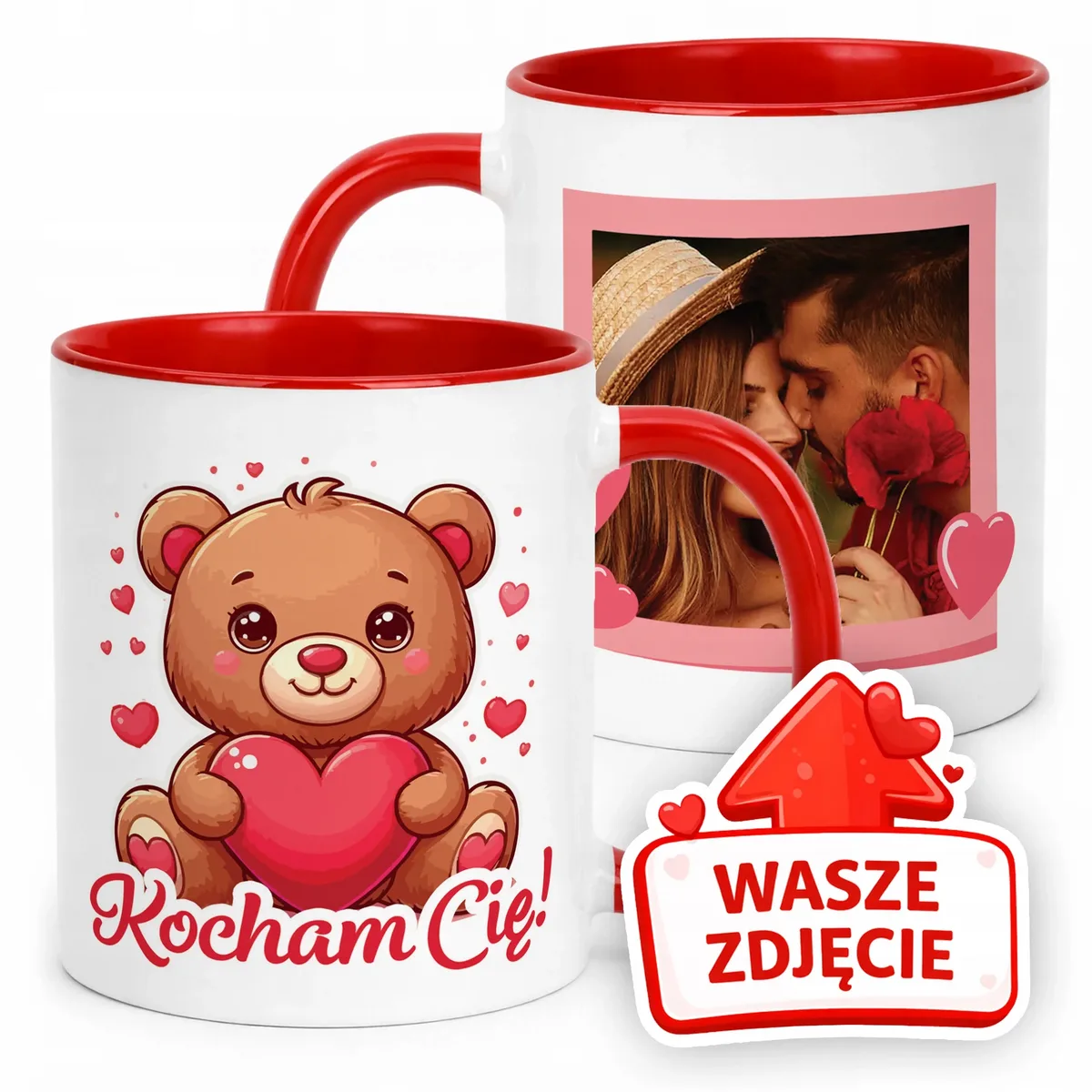 Kubek Czerwony Z Własnym Zdjęciem Serce Walentynki Prezent Upominek
