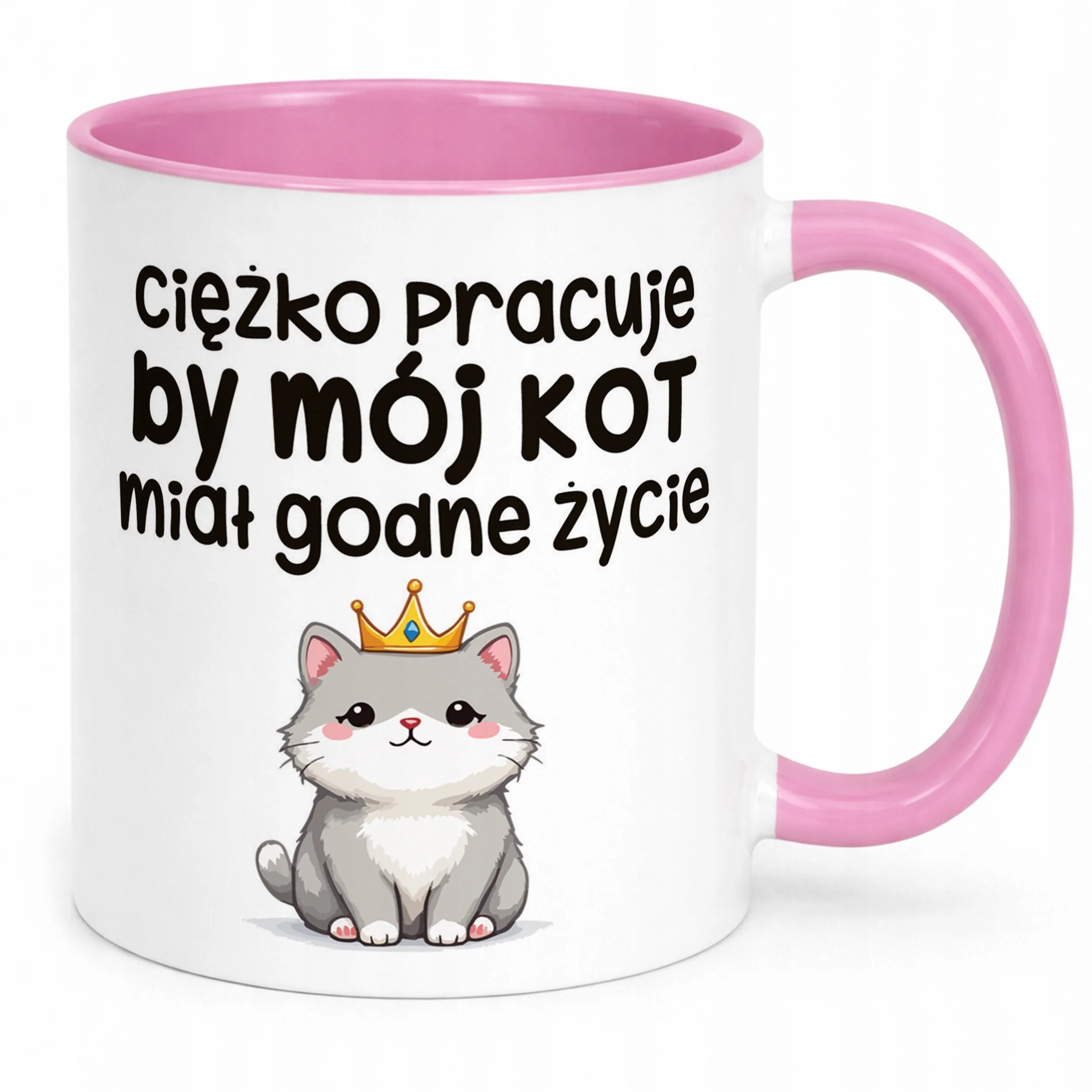Kubek Różowy Ciężko Pracuję By Mój Kot Śmieszny Zabawny Prezent
