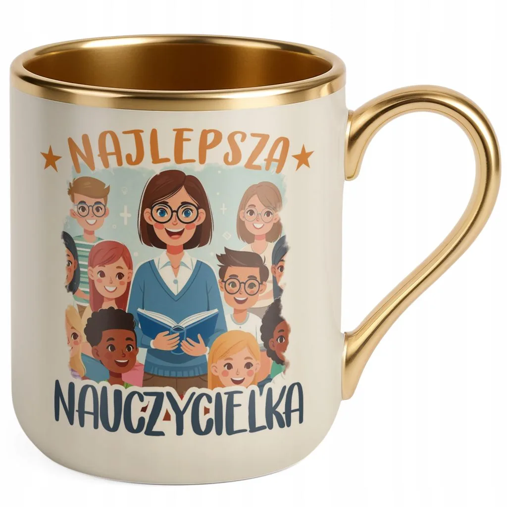 Kubek Premium Złoty Ecru Dzień Nauczyciela Dla Nauczycielki Prezent