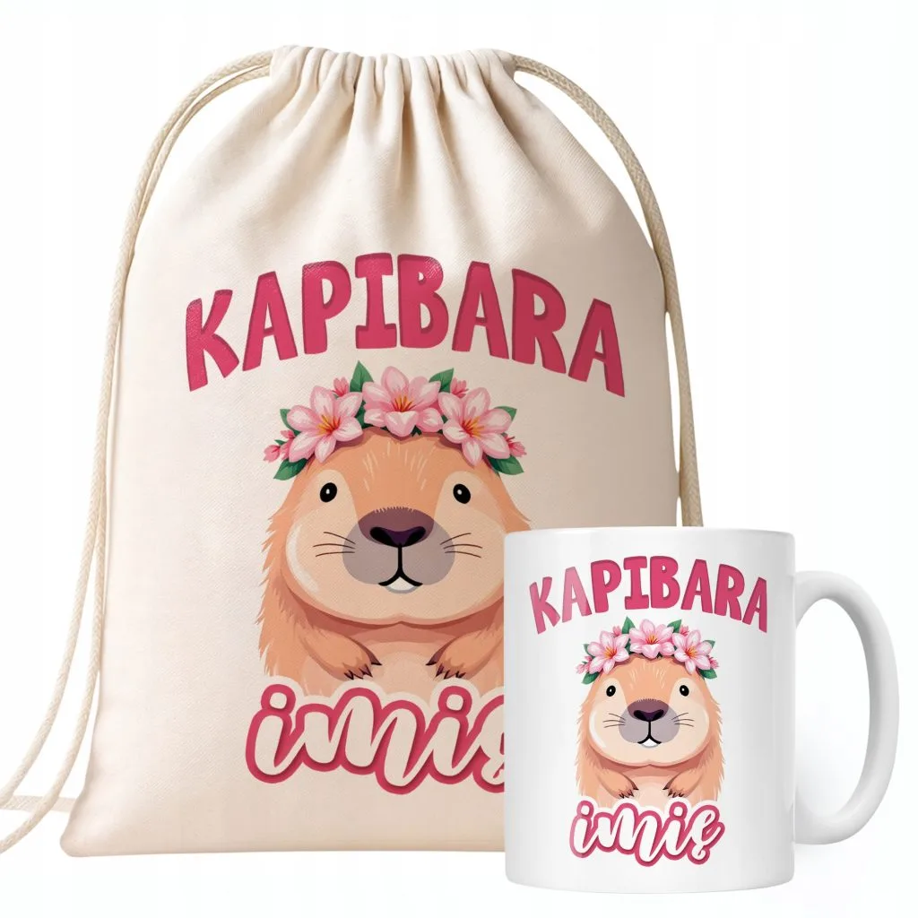 Zestaw personalizowany Kubek + Plecak Kapibara Capybara Zwierzak Prezent