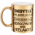 Złoty Kubek ceramiczny z okazji Emerytury Dla Emerytki Prezent Upominek