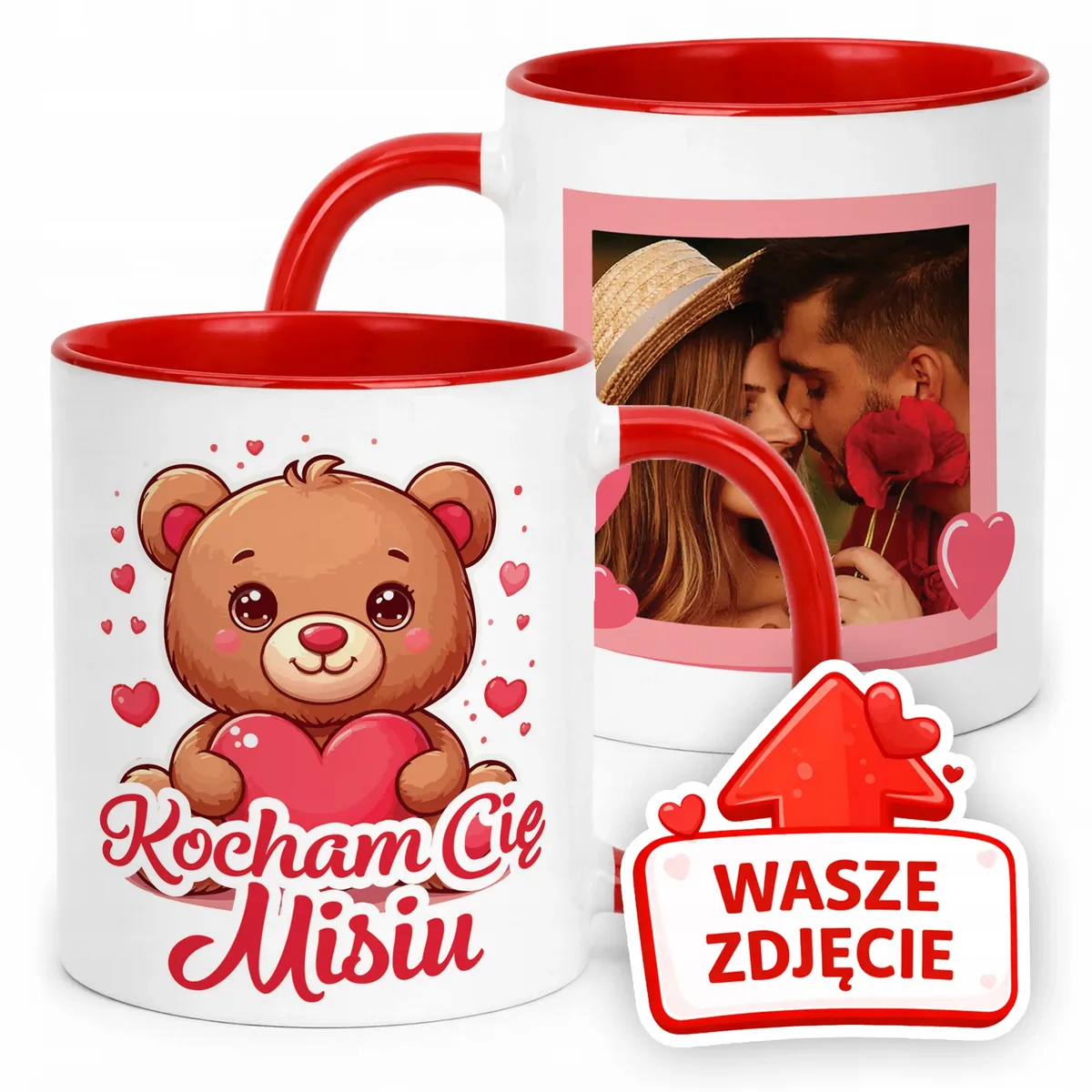 Kubek Czerwony Z Własnym Zdjęciem Serce Walentynki Prezent Upominek