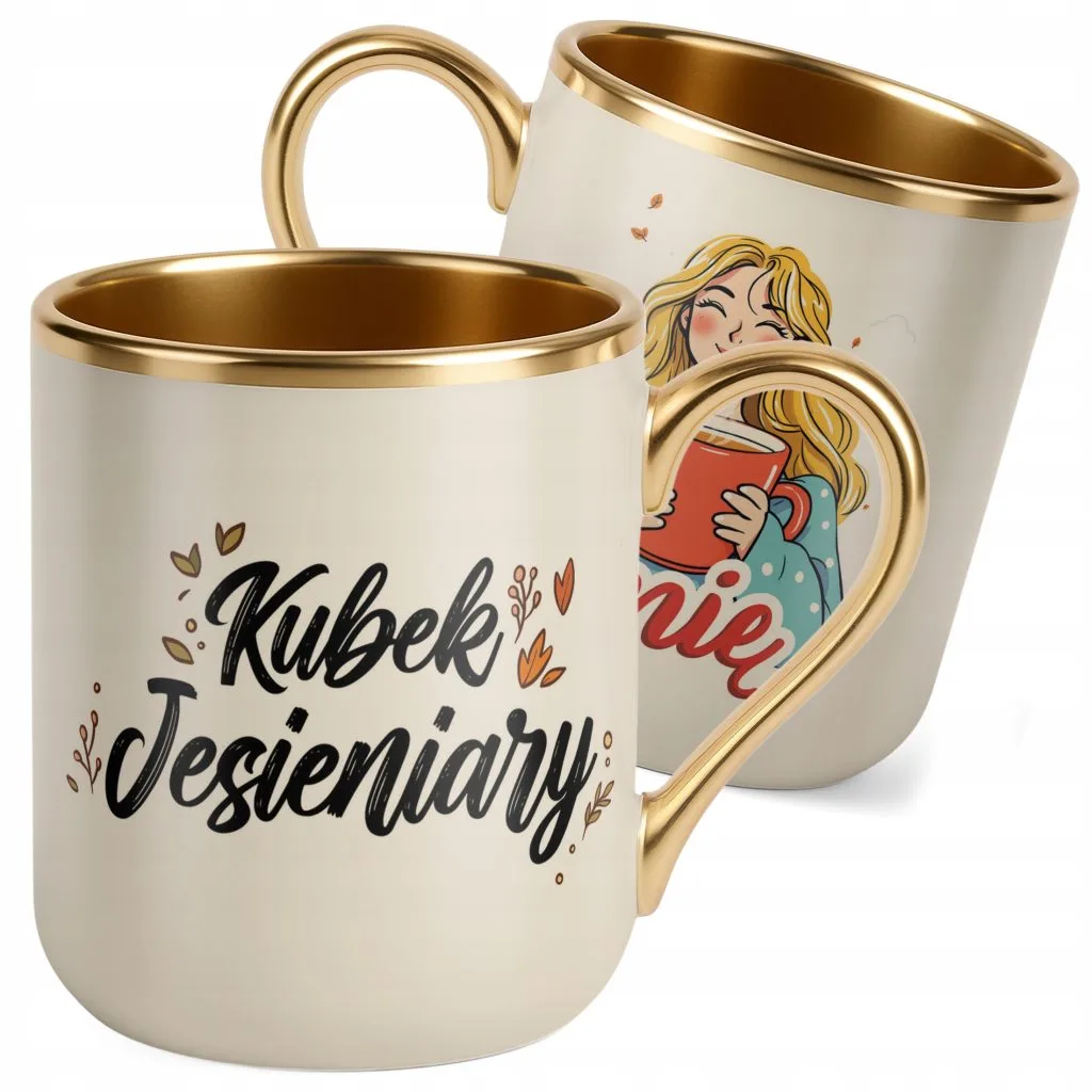 Kubek Premium Złoty Ecru Personalizowany Jesienny Jesieniara Prezent