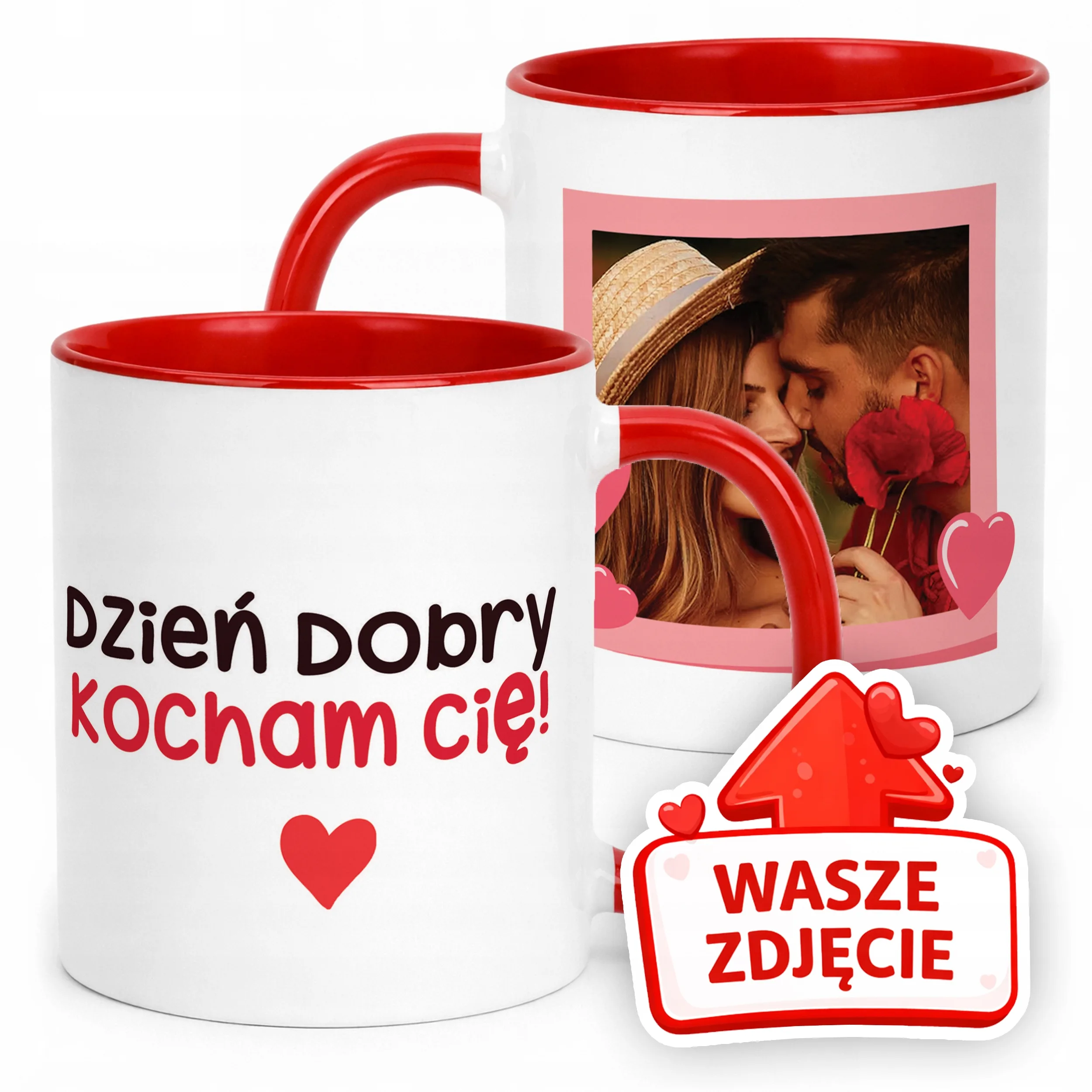 Kubek Czerwony Z Własnym Zdjęciem Serce Walentynki Prezent Upominek