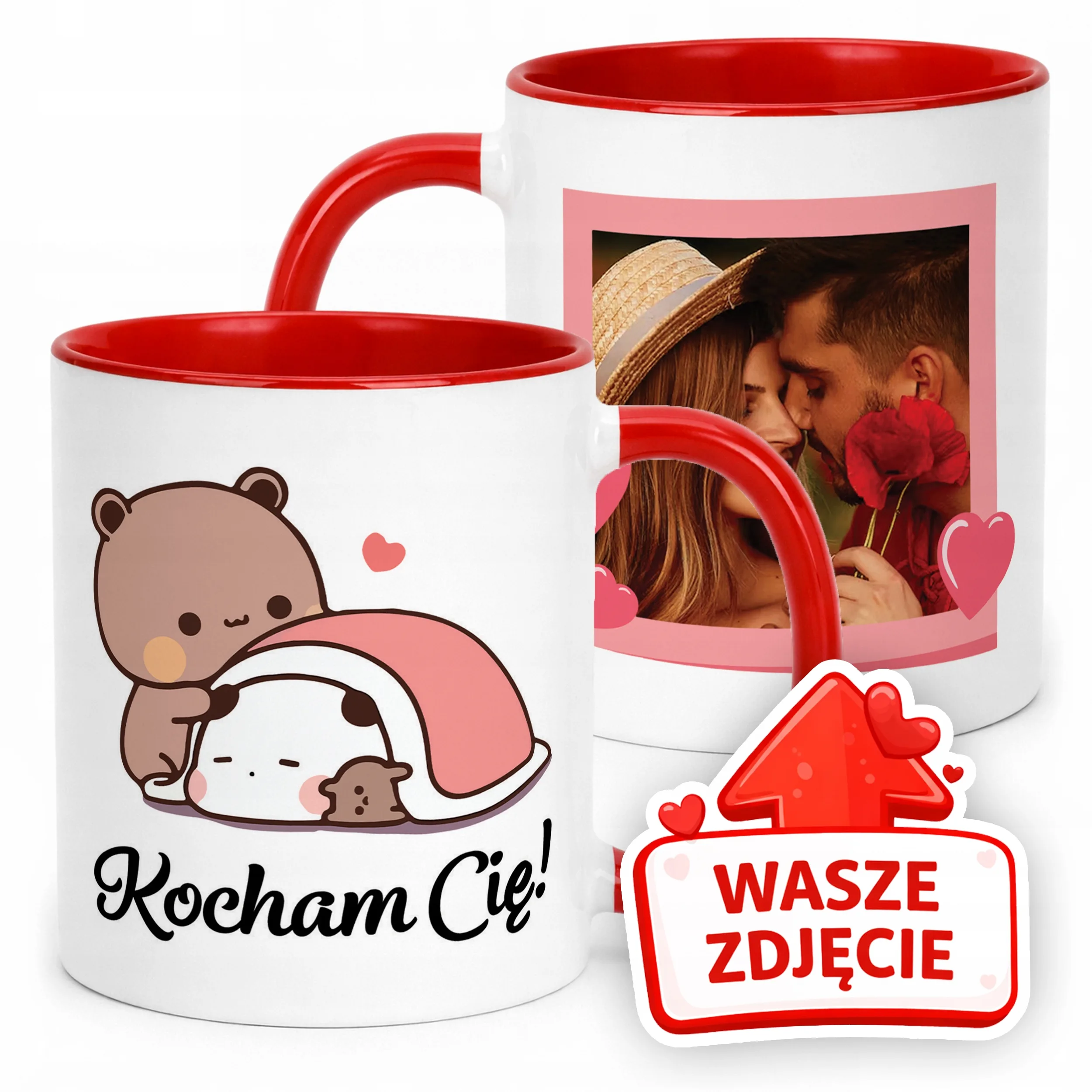 Kubek Czerwony Z Własnym Zdjęciem Serce Walentynki Prezent Upominek