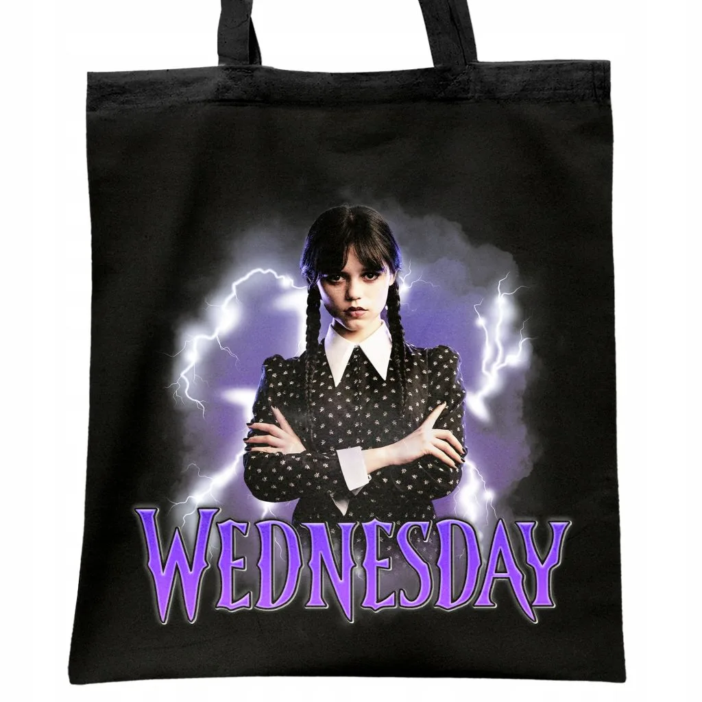 Torba bawełniana czarna na zakupy Nevermore Wednesday Dla Fanów