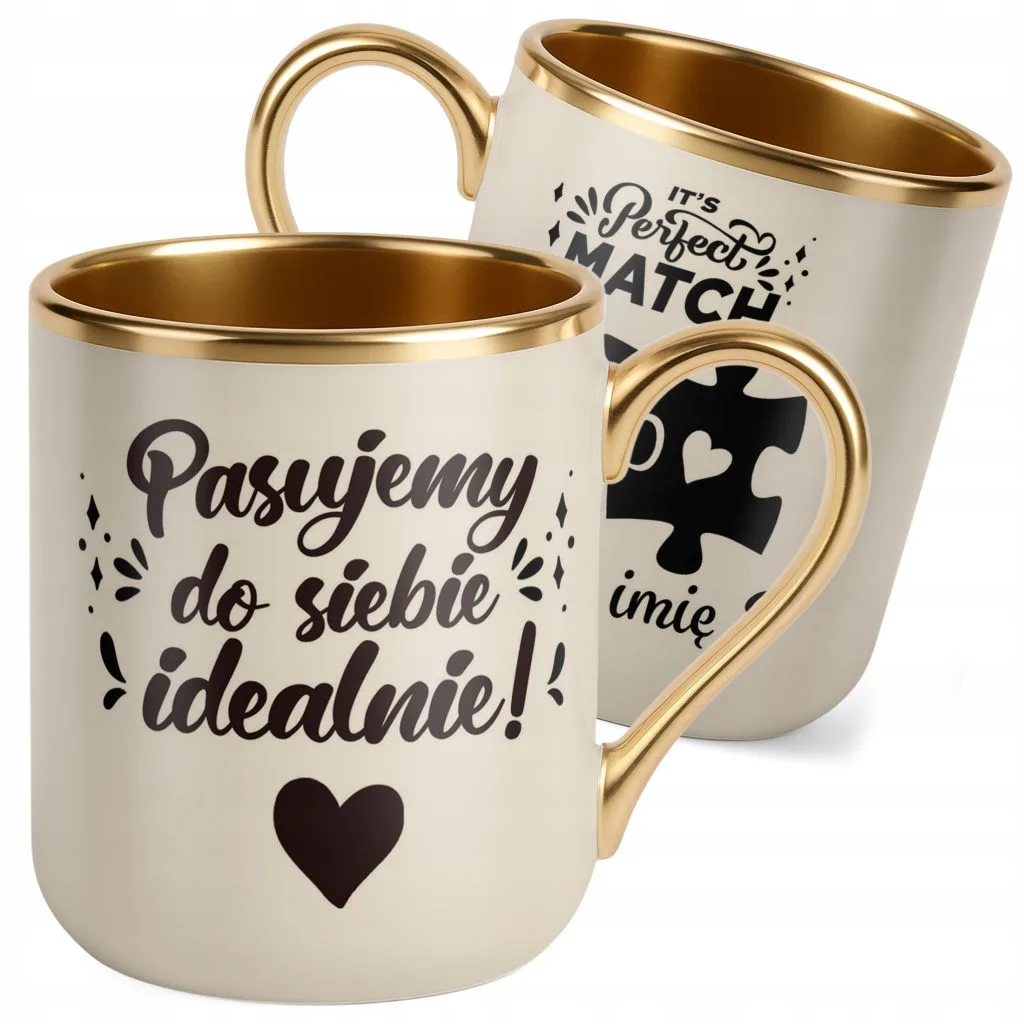 Kubek Premium Złoty Ecru Personalizowany Na Walentynki Kocham Cię