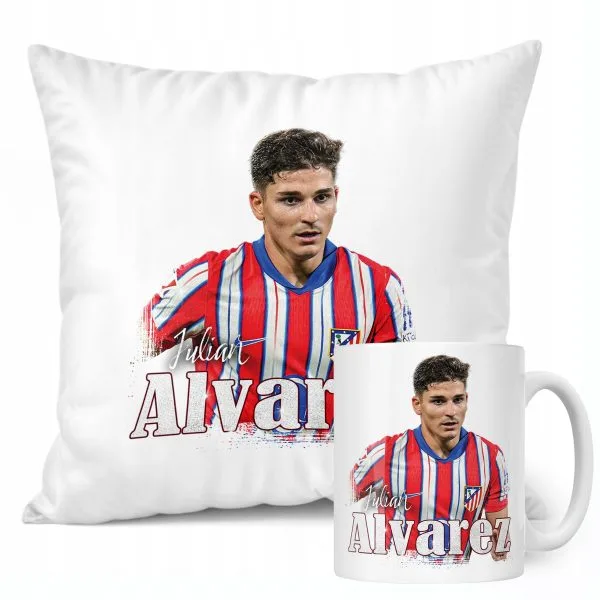 Zestaw Kubek + Poduszka Julián Álvarez dla kibiców Atlético Madryt