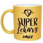 Złoty kubek brokatowy Personalizowany Super Lekarz Prezent Upominek