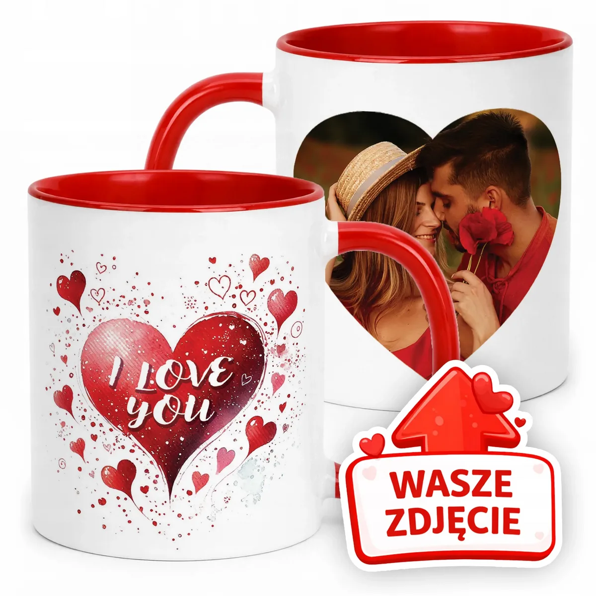 Kubek Czerwony Z Własnym Zdjęciem Serce Walentynki Prezent Upominek