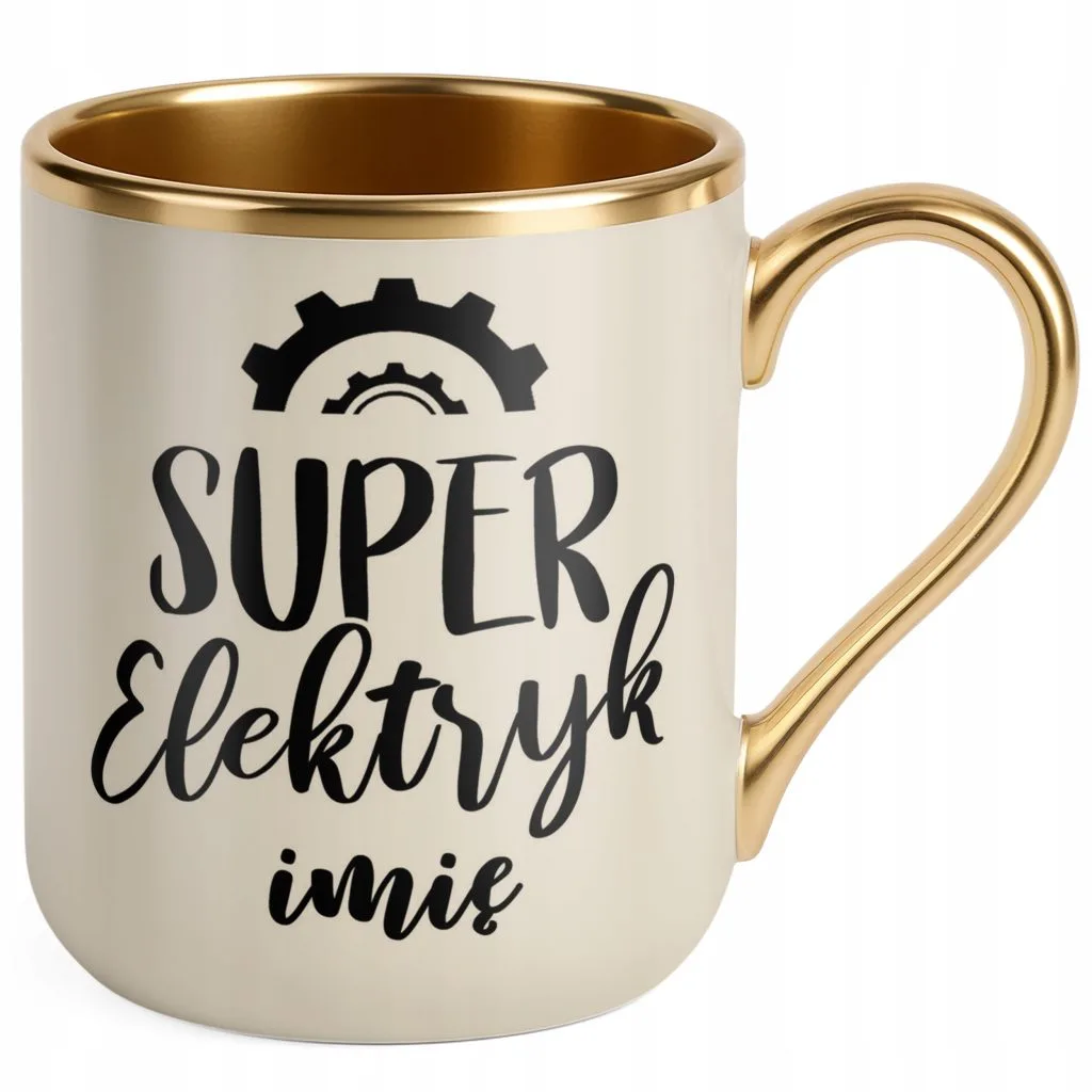 Kubek Premium Złoty Ecru Personalizowany Super Elektryk
