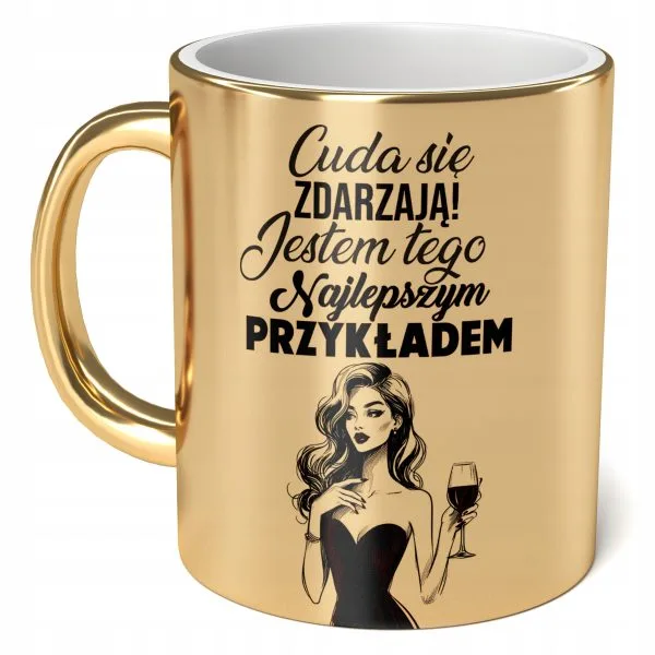 Kubek Złoty ceramiczny 330 ml Cuda się zdarzają Dla Kobiety Prezent