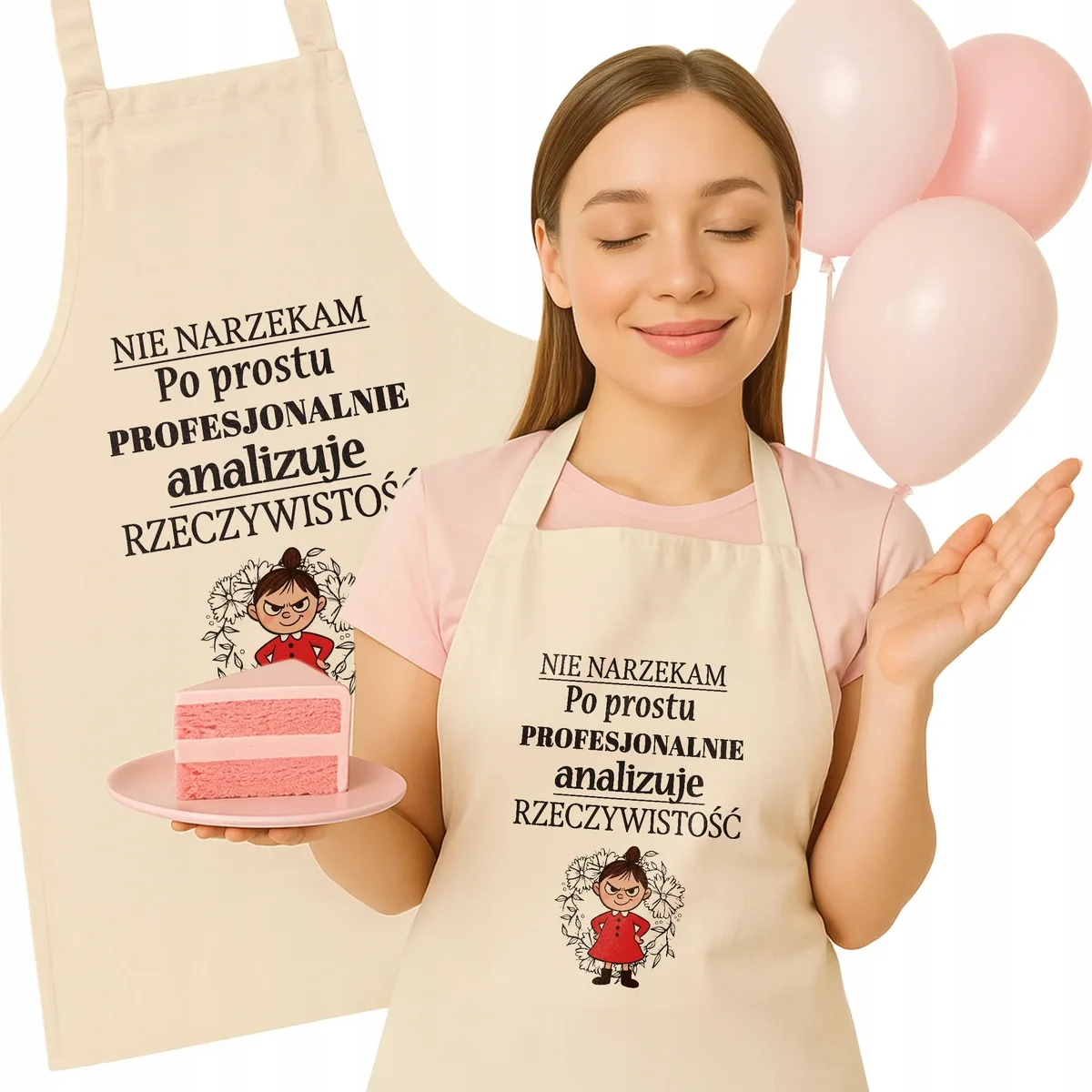 Bawełniany Fartuch Kuchenny Ecru Dzień Kobiet Prezent Z Nadrukiem Dla Niej