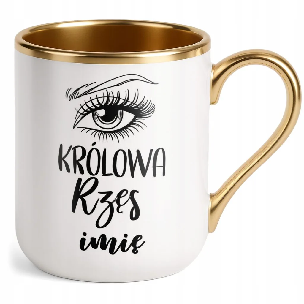 Kubek Premium Złoty Personalizowany Królowa Rzęs Dla Stylistki Prezent