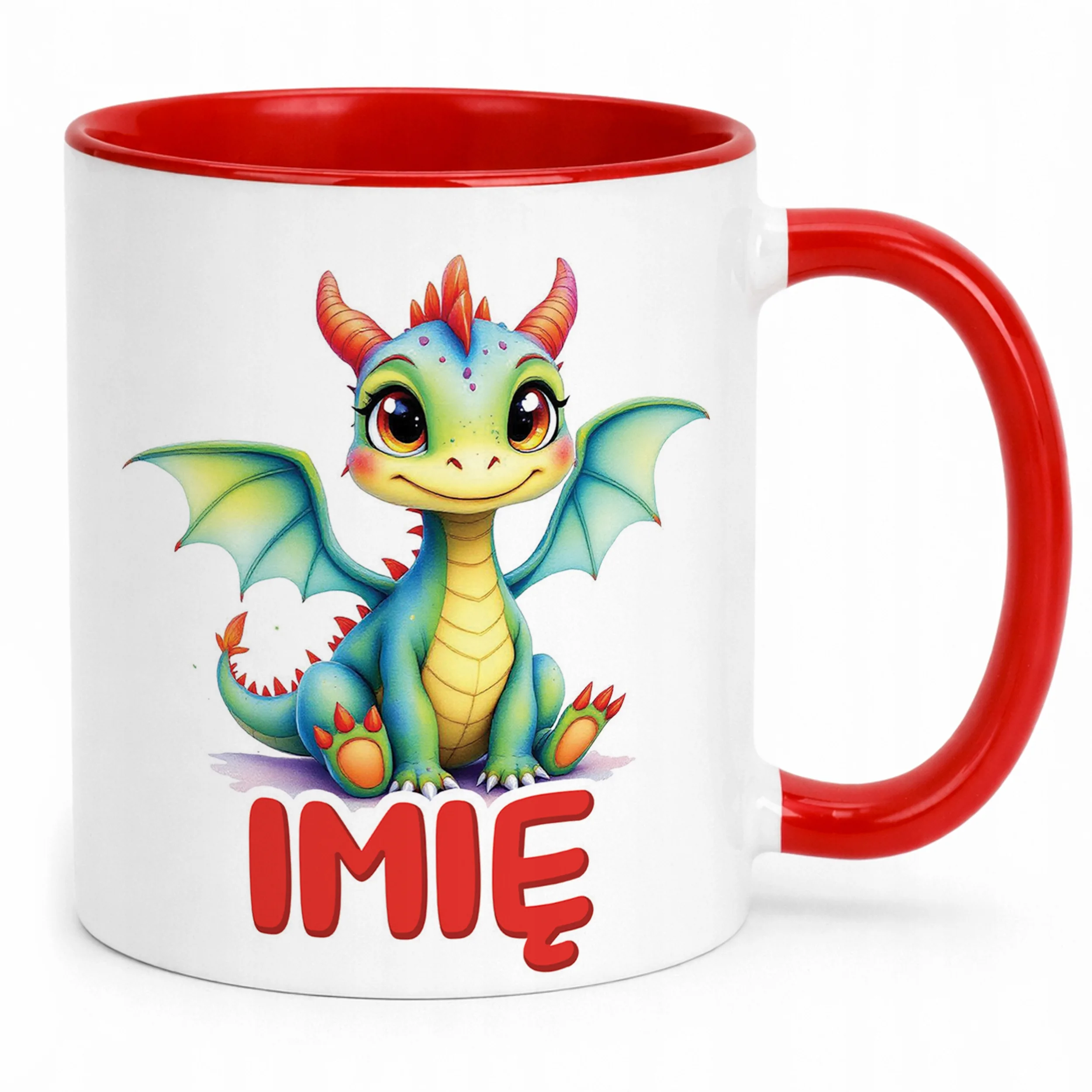 Kubek Czerwony Personalizowany Smok Zwierzak Słodki Dla Dzieci