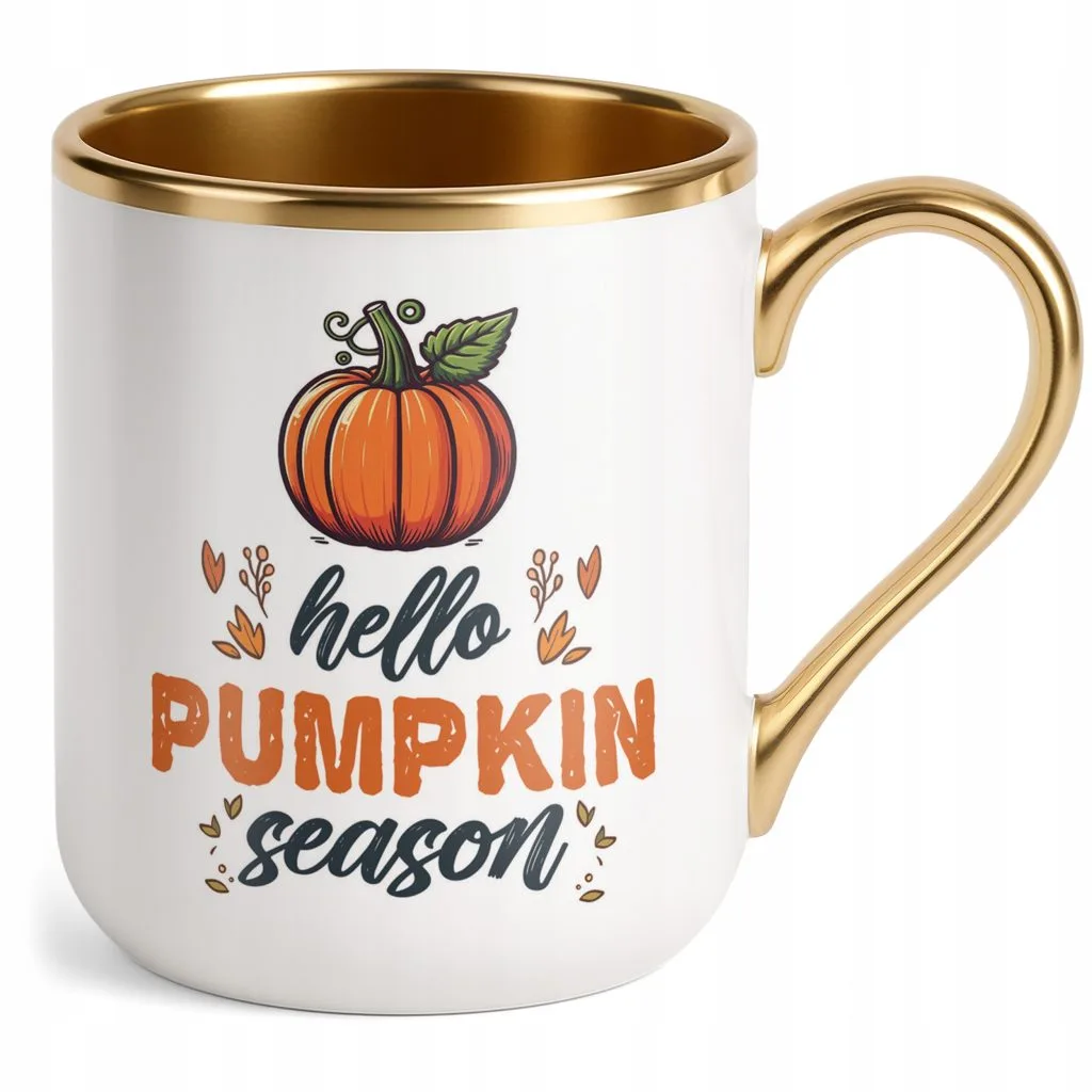 Kubek Premium Złoty Jesienny Jesień Hello Pumpkin Dynia Prezent