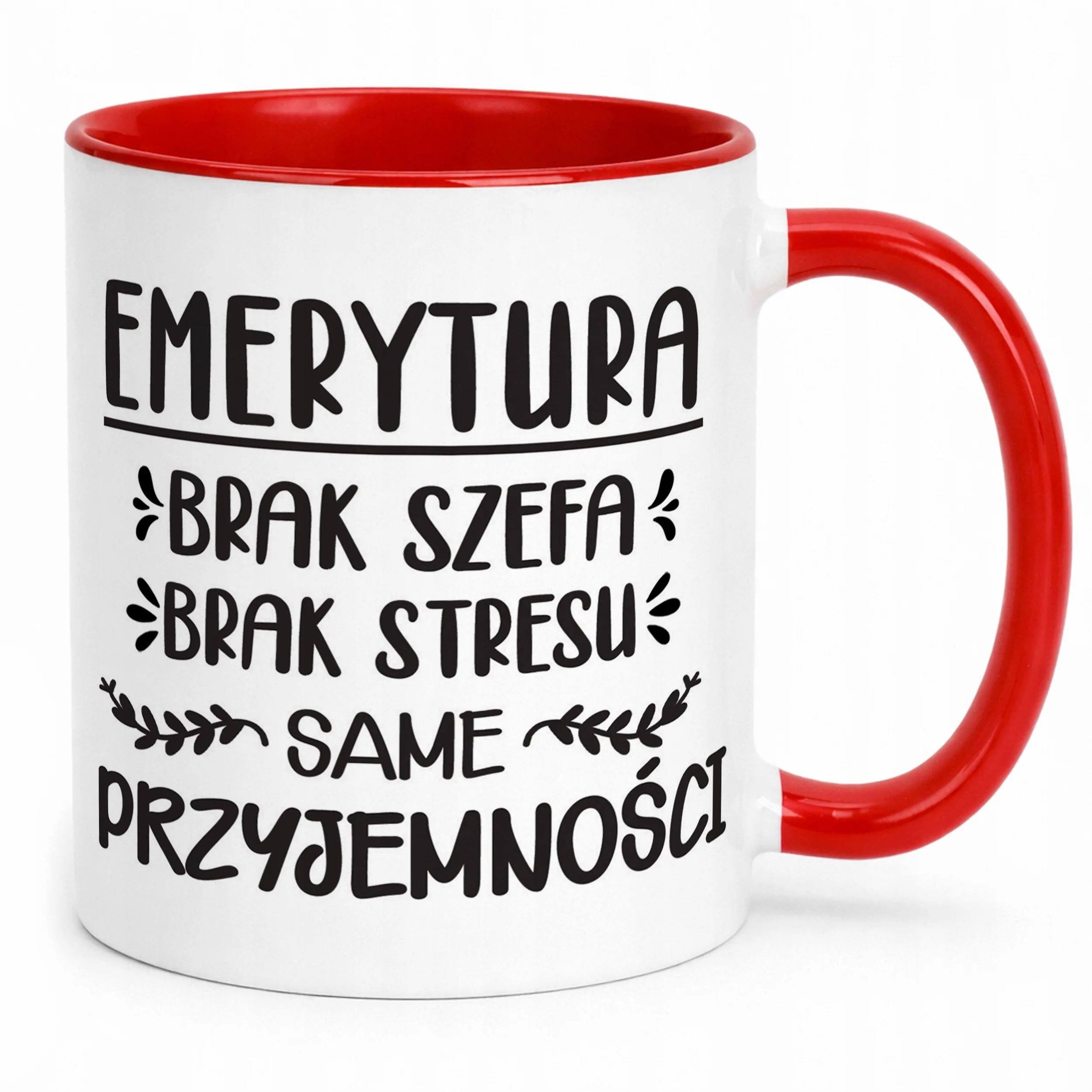 Kubek Czerwony z okazji Emerytury Dla Emeryta Emerytki Prezent Upominek