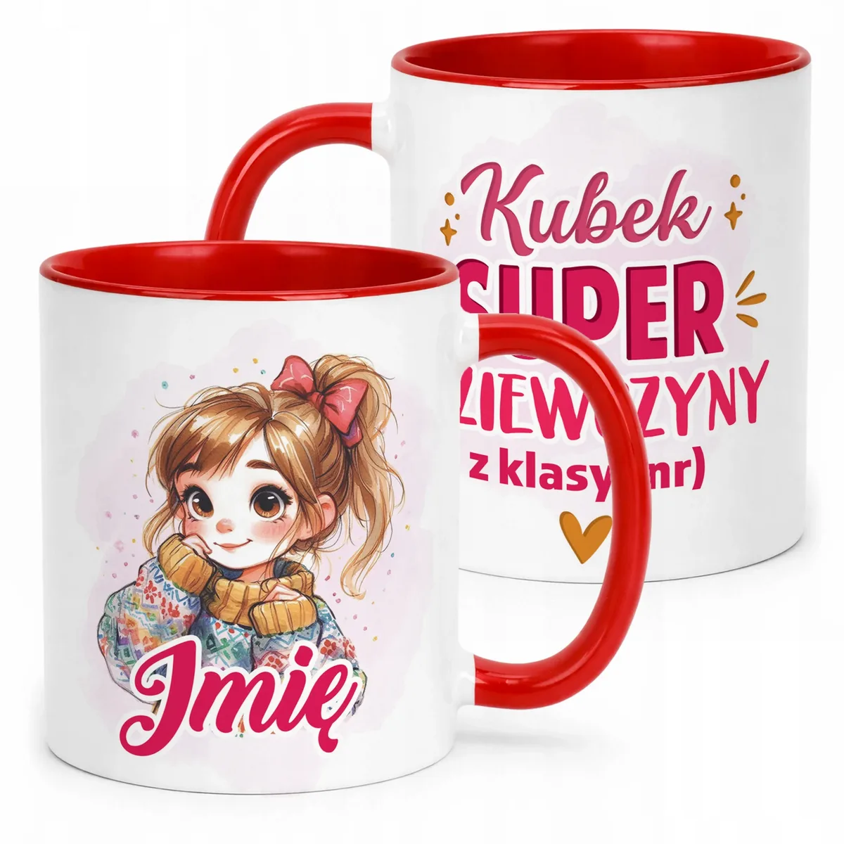 Kubek Czerwony Z Imieniem Klasa Dzień Kobiet Dla Dziewczynki Prezent