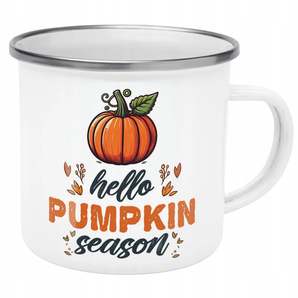 Emaliowany Kubek Garnuszek Jesienny Jesień Hello Pumpkin Dynia Prezent