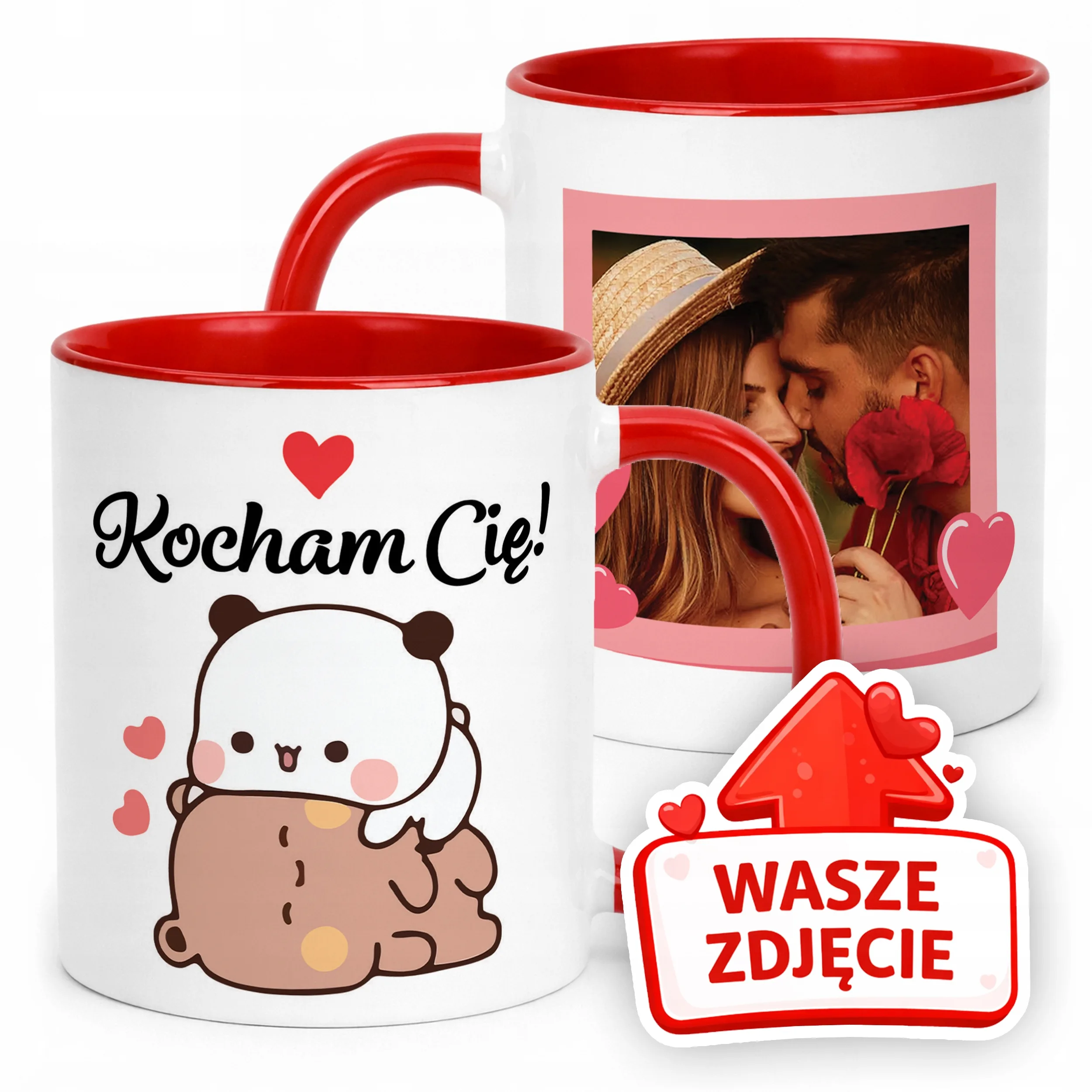 Kubek Czerwony Z Własnym Zdjęciem Serce Walentynki Prezent Upominek