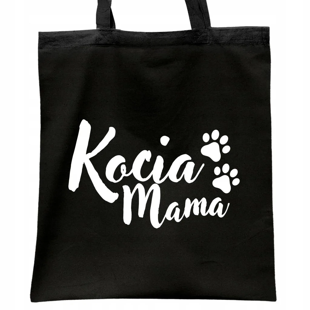 Torba bawełniana czarna na zakupy Kocia Mama Dla Kociar