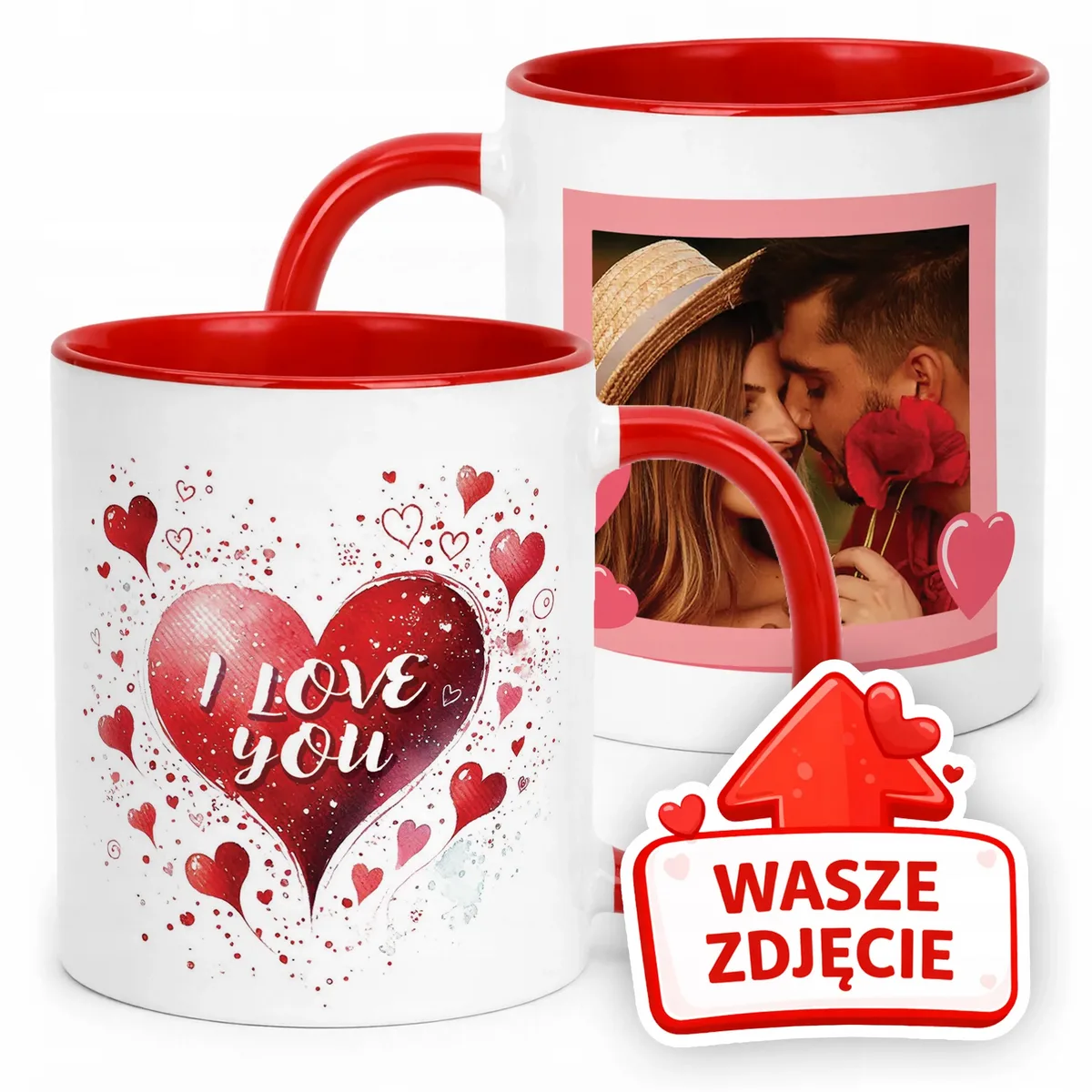 Kubek Czerwony Z Własnym Zdjęciem Serce Walentynki Prezent Upominek