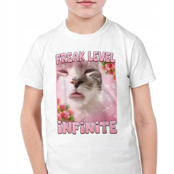 Koszulka biała dziecięca Freak Level Infinite viral tiktok mem