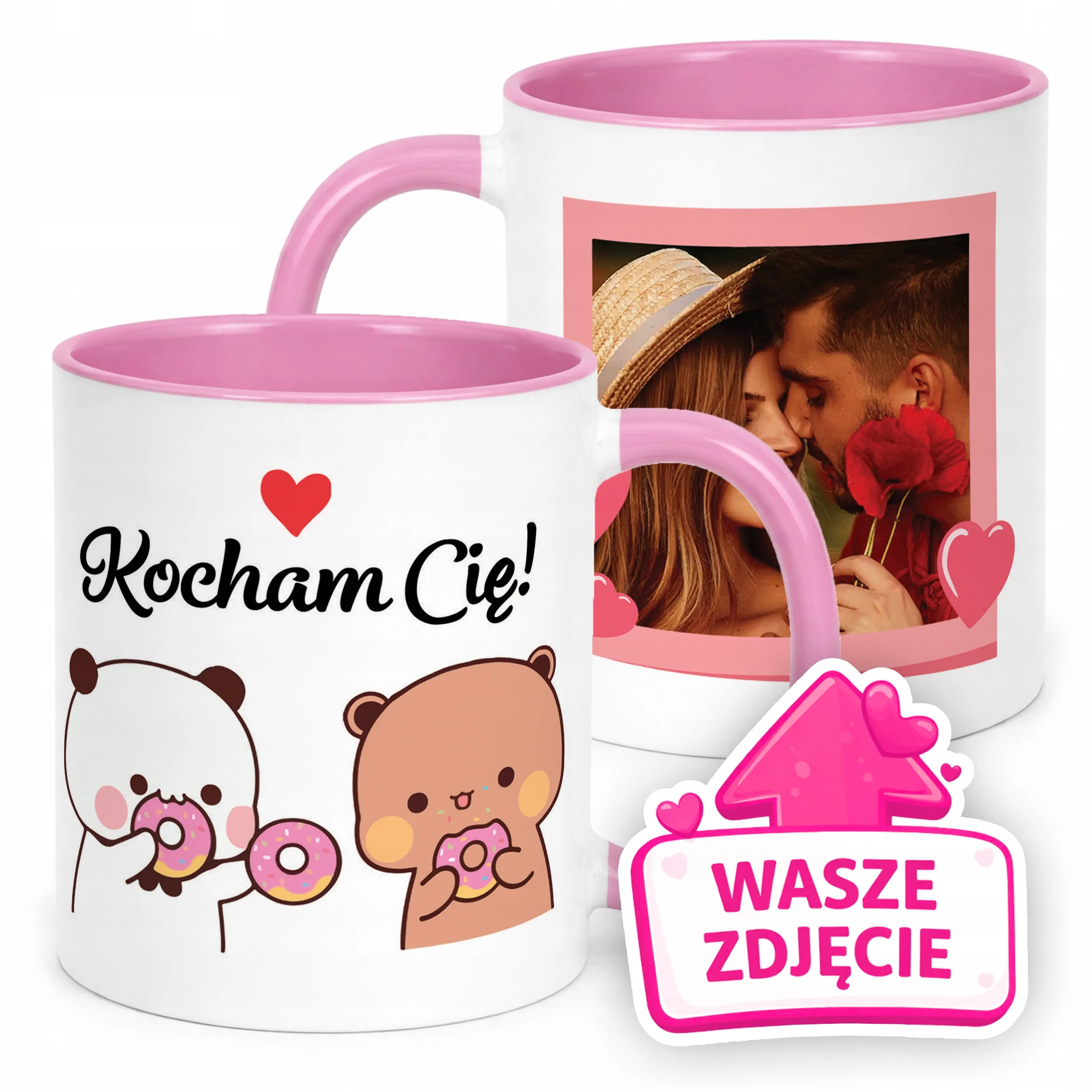 Kubek Różowy Z Własnym Zdjęciem Serce Walentynki Prezent Upominek