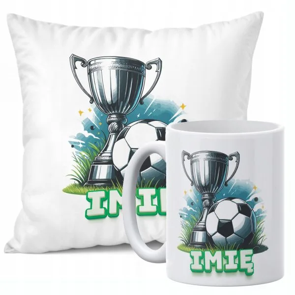 Zestaw Personalizowany Kubek + Poduszka 38x38 cm Piłka Nożna Dla Piłkarza