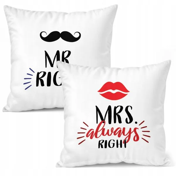 Zestaw Poduszek Walentynkowy Walentynek MR RIGHT & MRS ALWAYS RIGHT