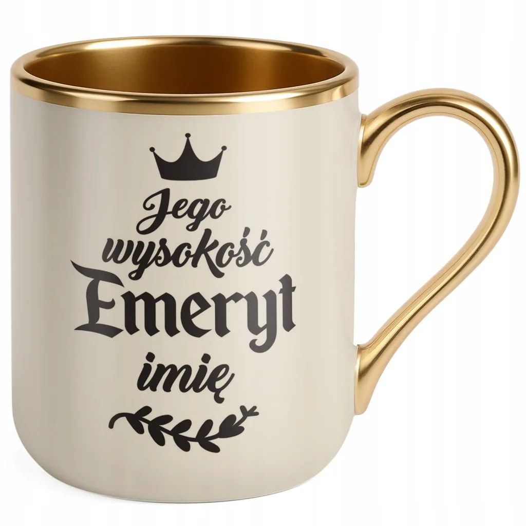 Kubek Premium Złoty Ecru Personalizowany z okazji Emerytury Dla Emeryta