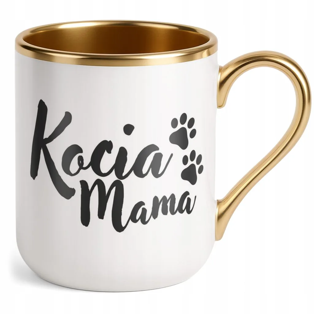 Kubek Premium Złoty Kocia Mama Dla Kociary Prezent Upominek