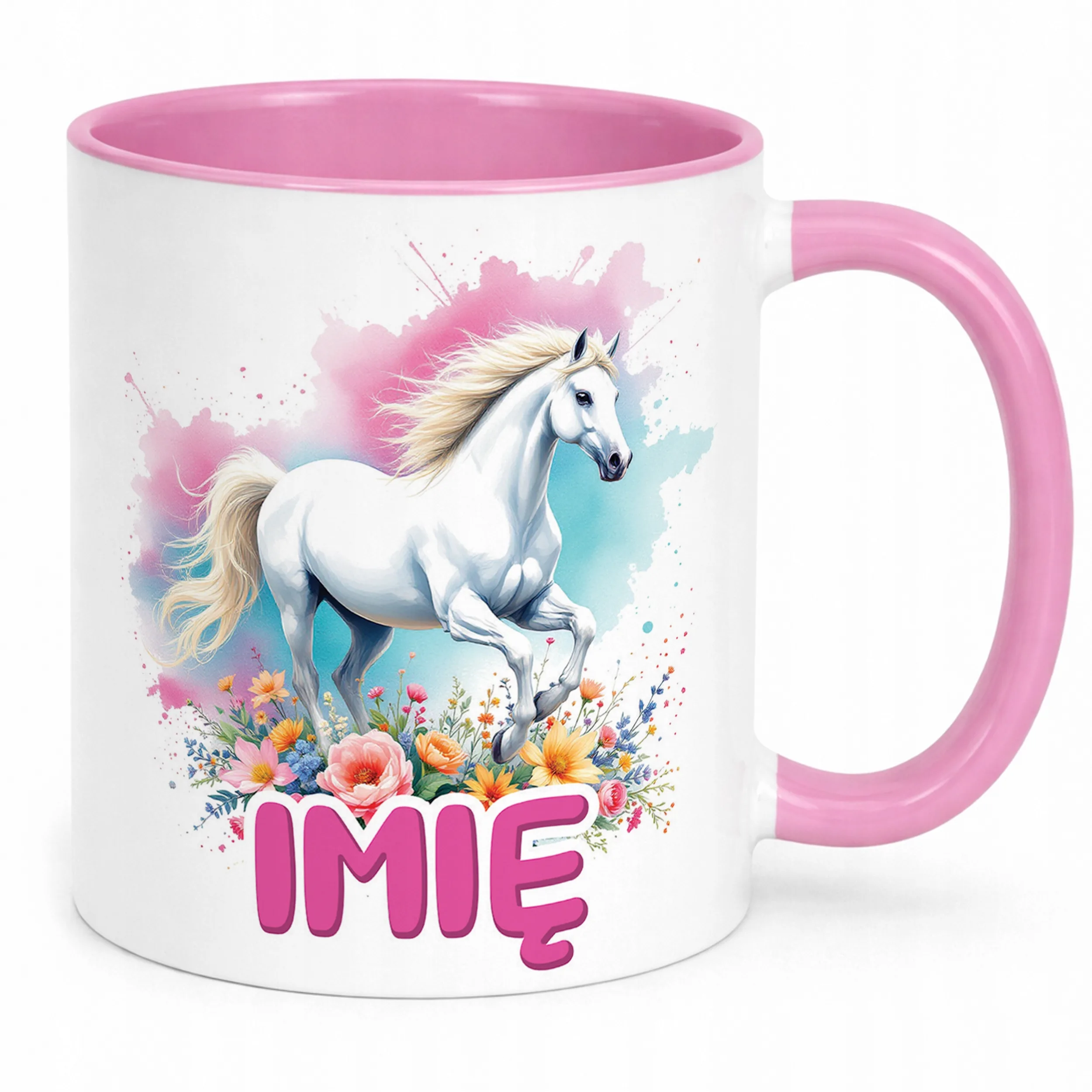 Kubek Różowy Personalizowany Z Koniem Koń Słodki Dla Dzieci