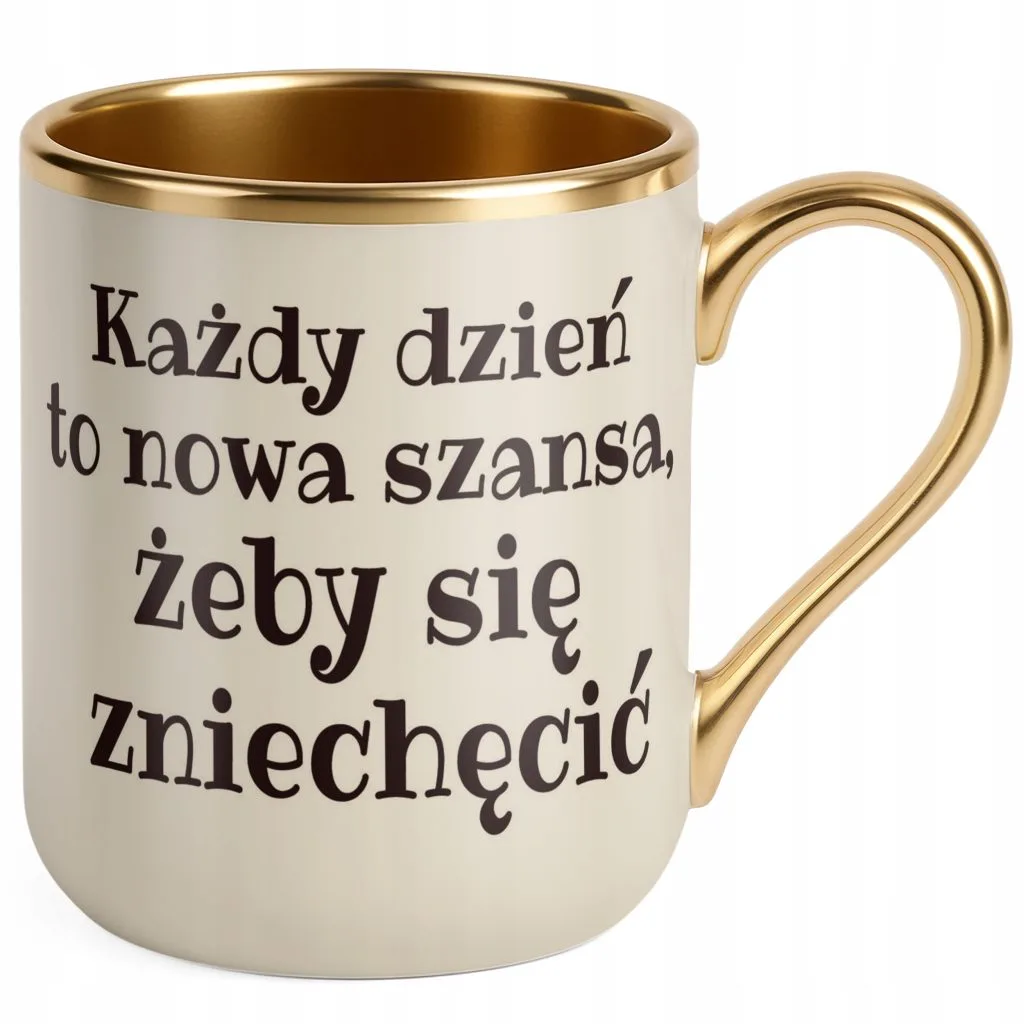 Kubek Premium Złoty Ecru Każdy Dzień To Nowa Szansa Prezent