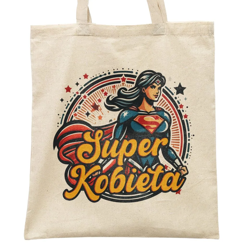 Torba bawełniana na zakupy prezent na Dzień Kobiet Super Kobieta Upominek
