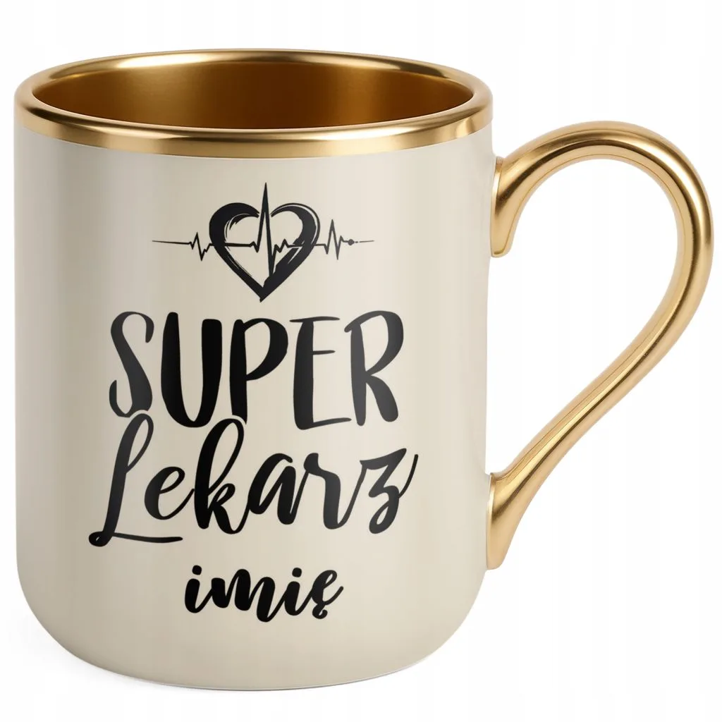 Kubek Premium Złoty Ecru Personalizowany Super Lekarz
