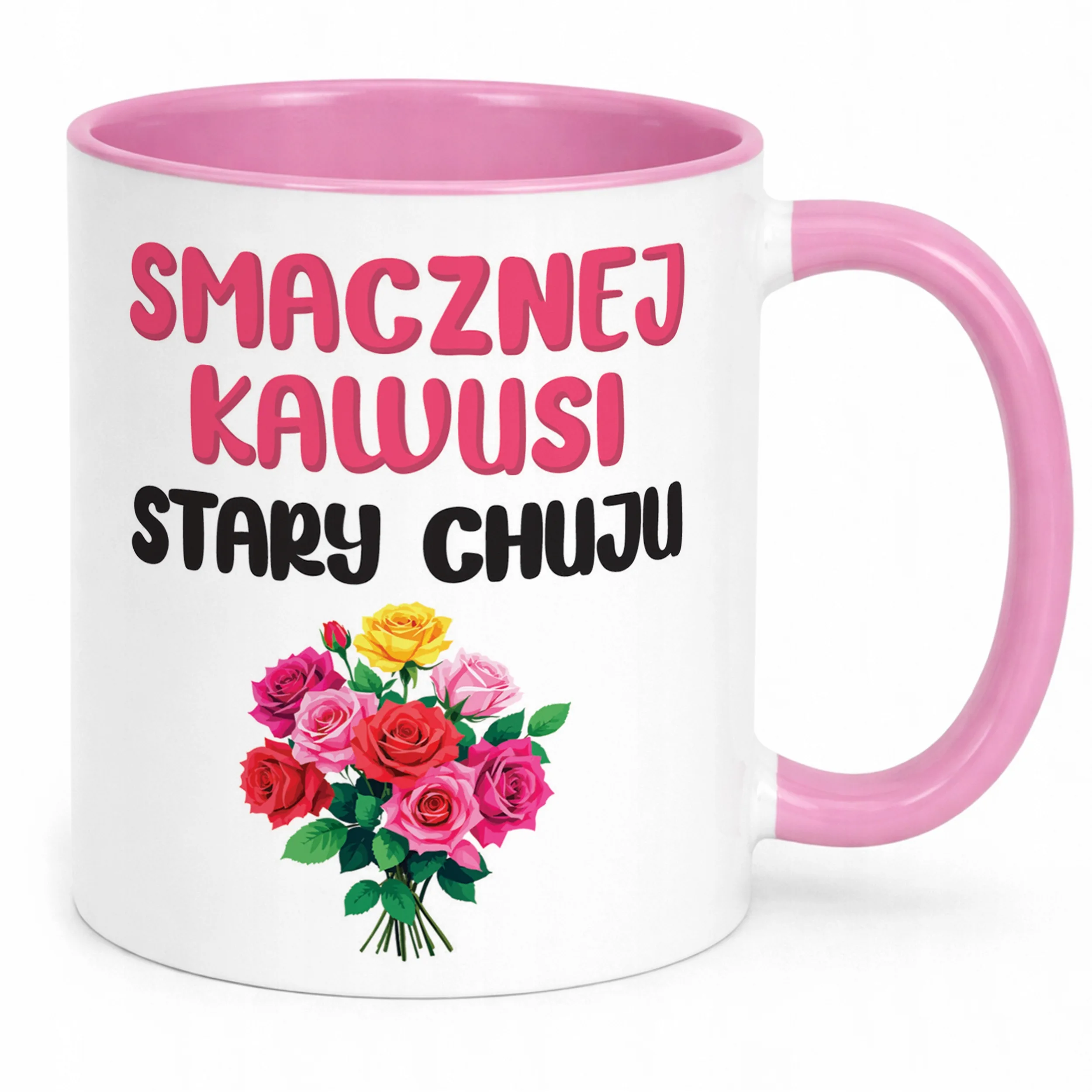 Kubek Różowy Smacznej Kawus Stary Ch**u Śmieszny Zabawny Prezent