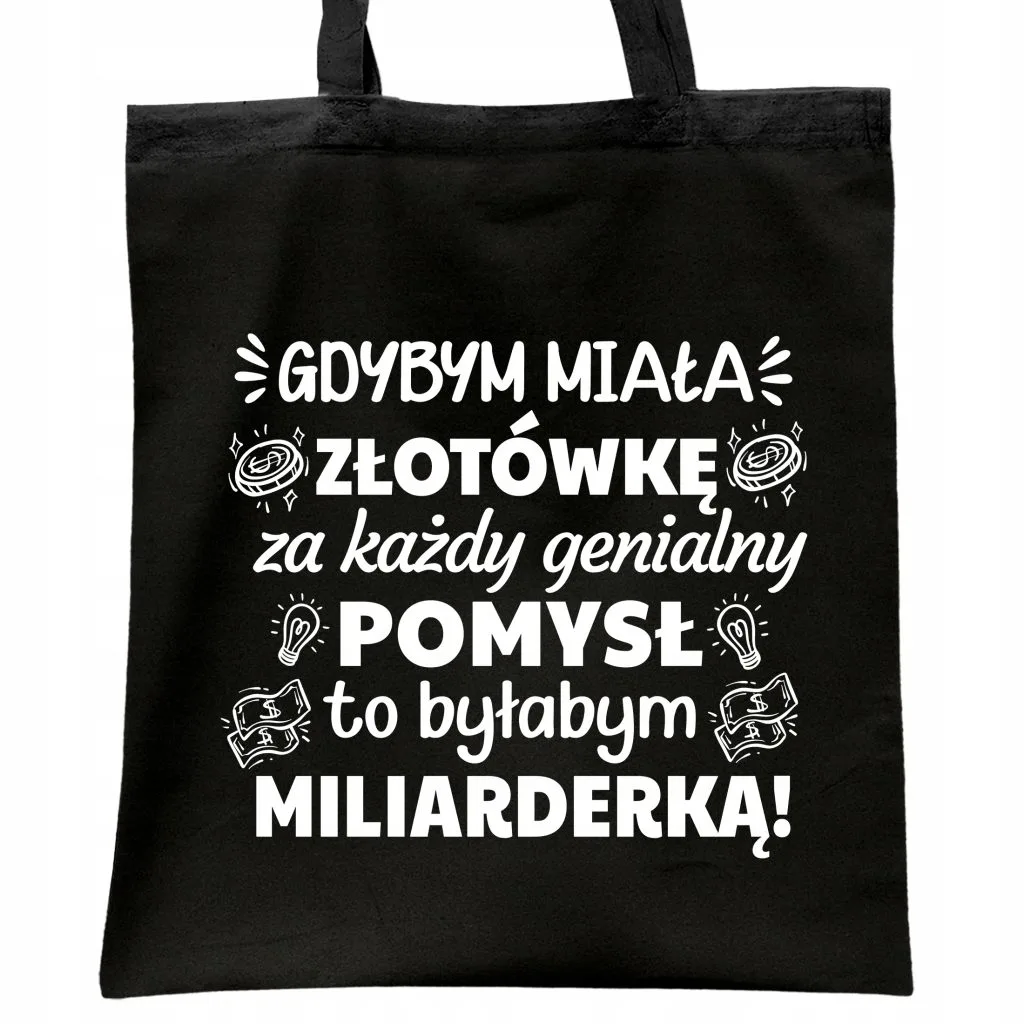 Torba bawełniana czarna na zakupy Dzień Kobiet Dla Kobiety Prezent